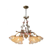 Flora Blossom Chandelier with ceramic flowers and glass shades.