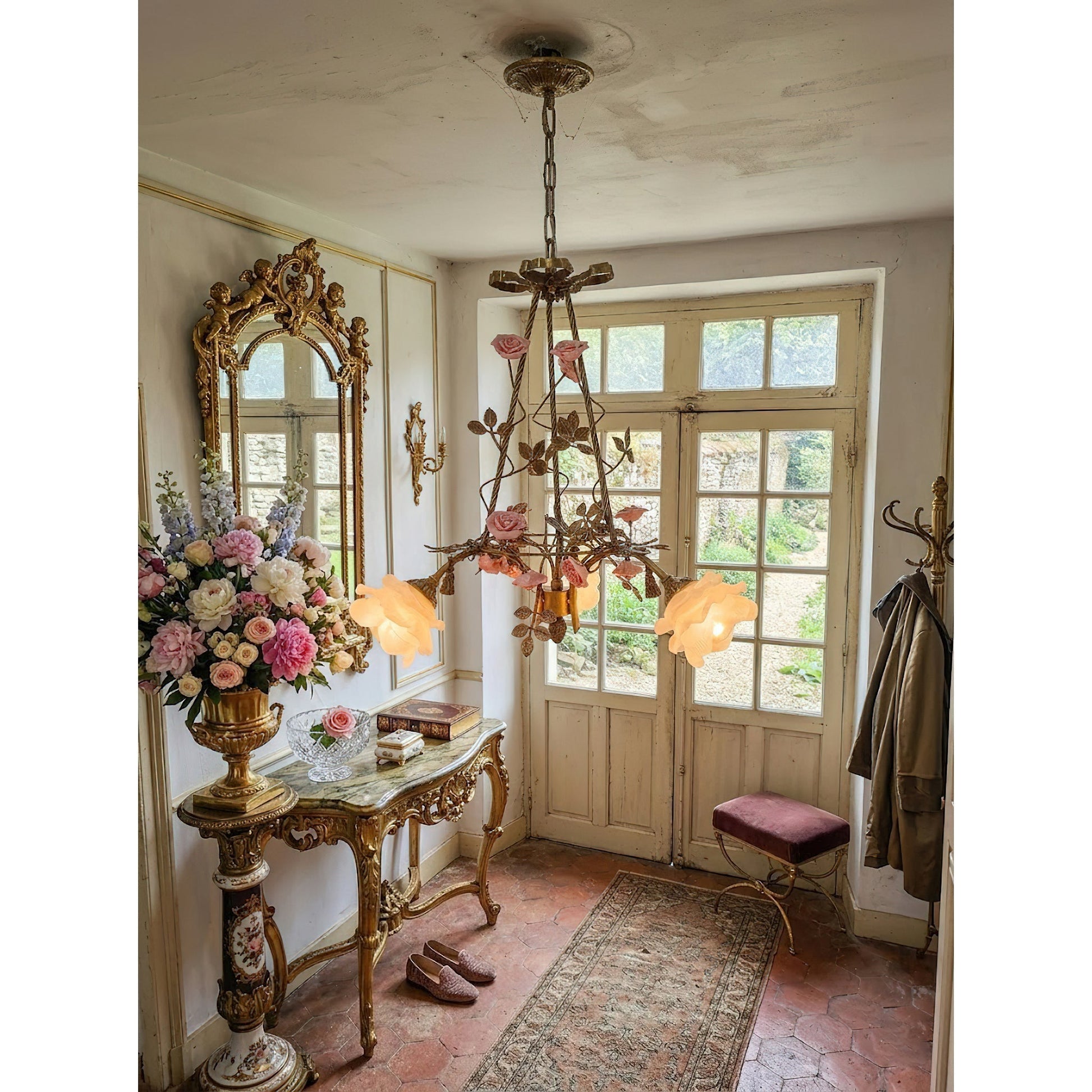 The 3-head Flora Blossom Chandelier shown from below.