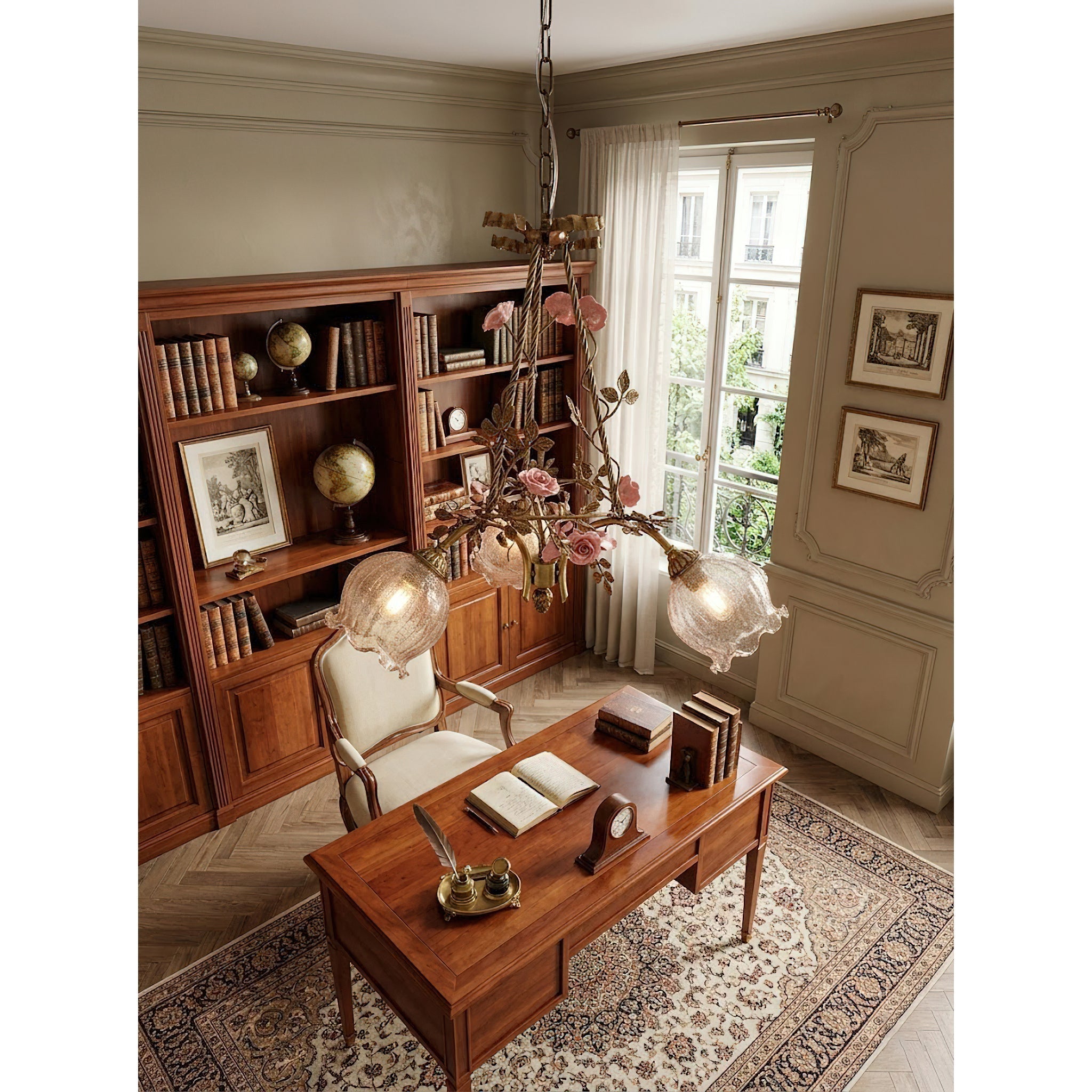 View of the Flora Blossom Chandelier with Model A glass shades.