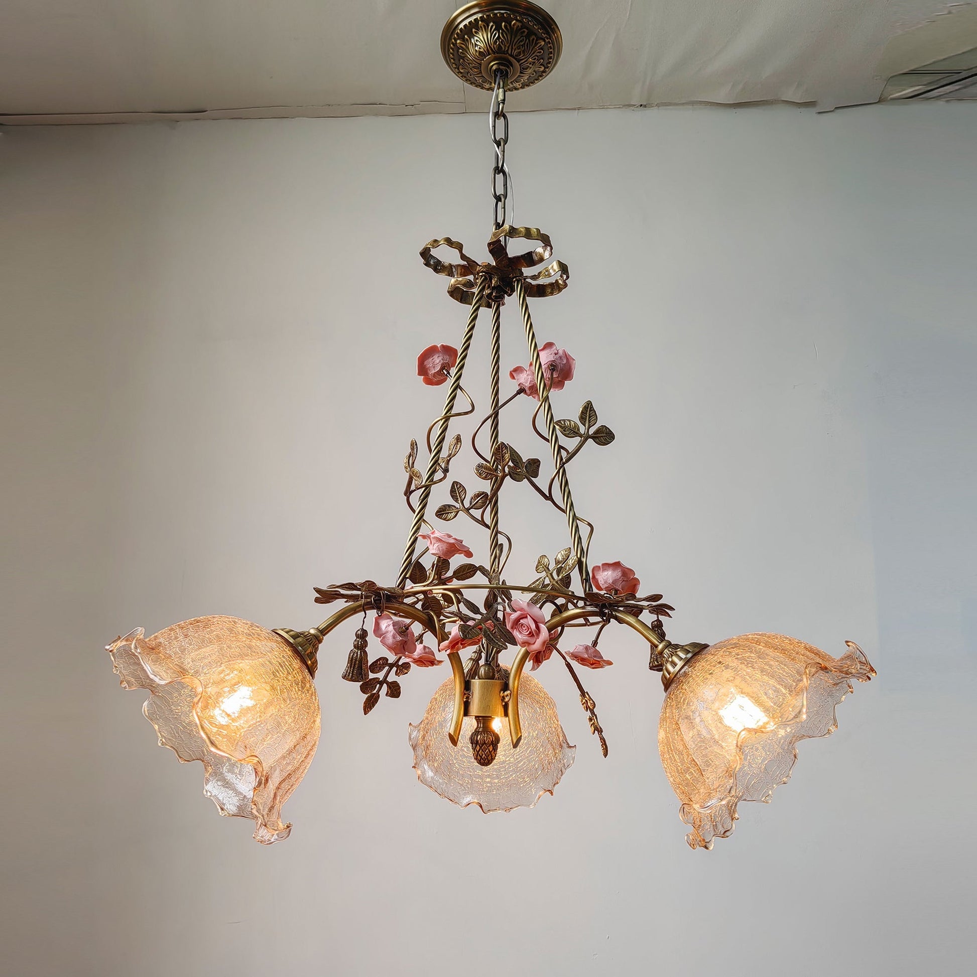 View of the Flora Blossom Chandelier with Model D glass shades.