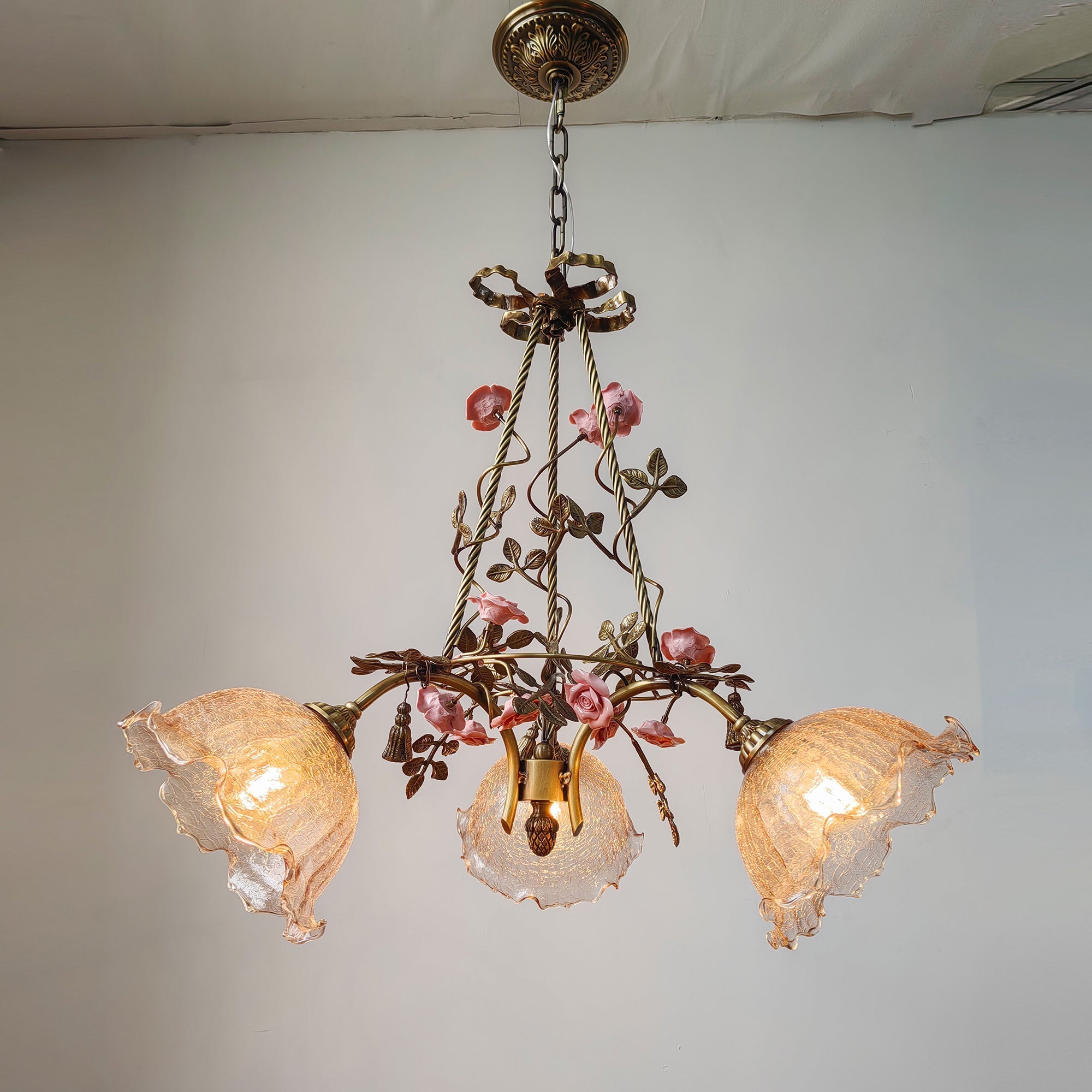View of the Flora Blossom Chandelier with Model D glass shades.