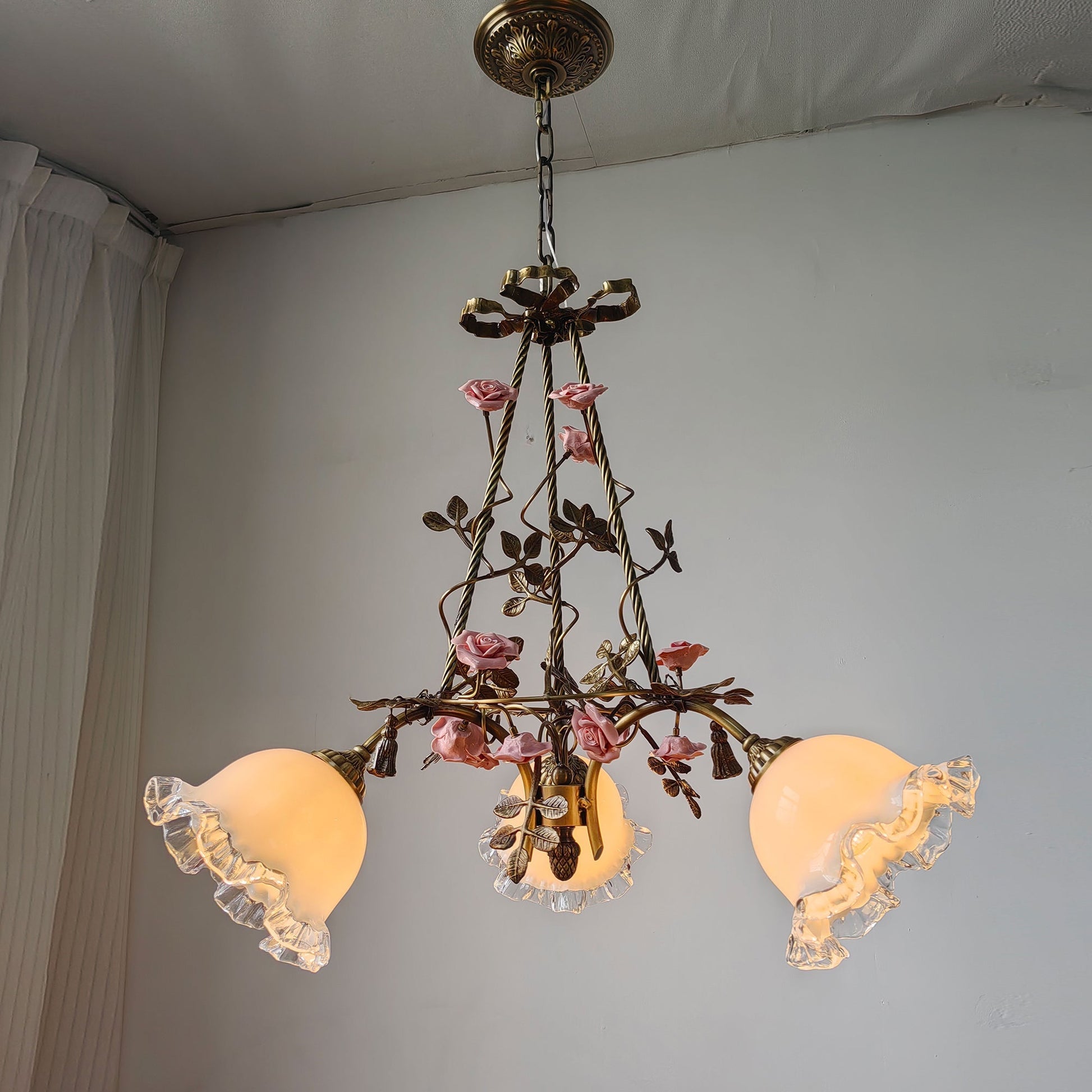 The 3-head Flora Blossom Chandelier shown from below.