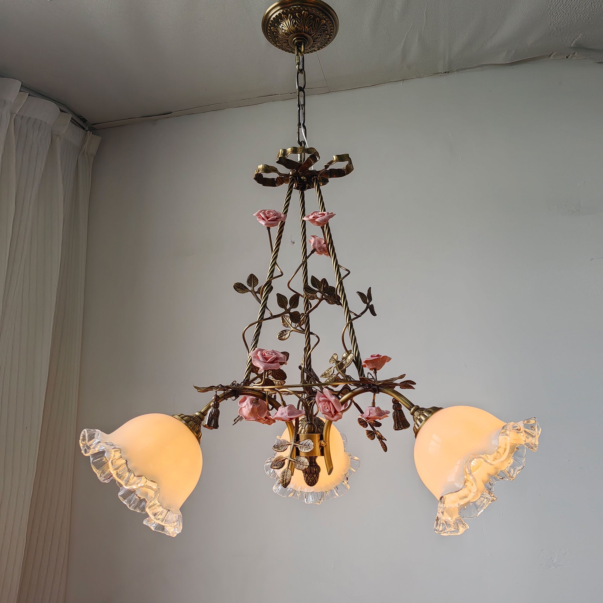The 3-head Flora Blossom Chandelier shown from below.