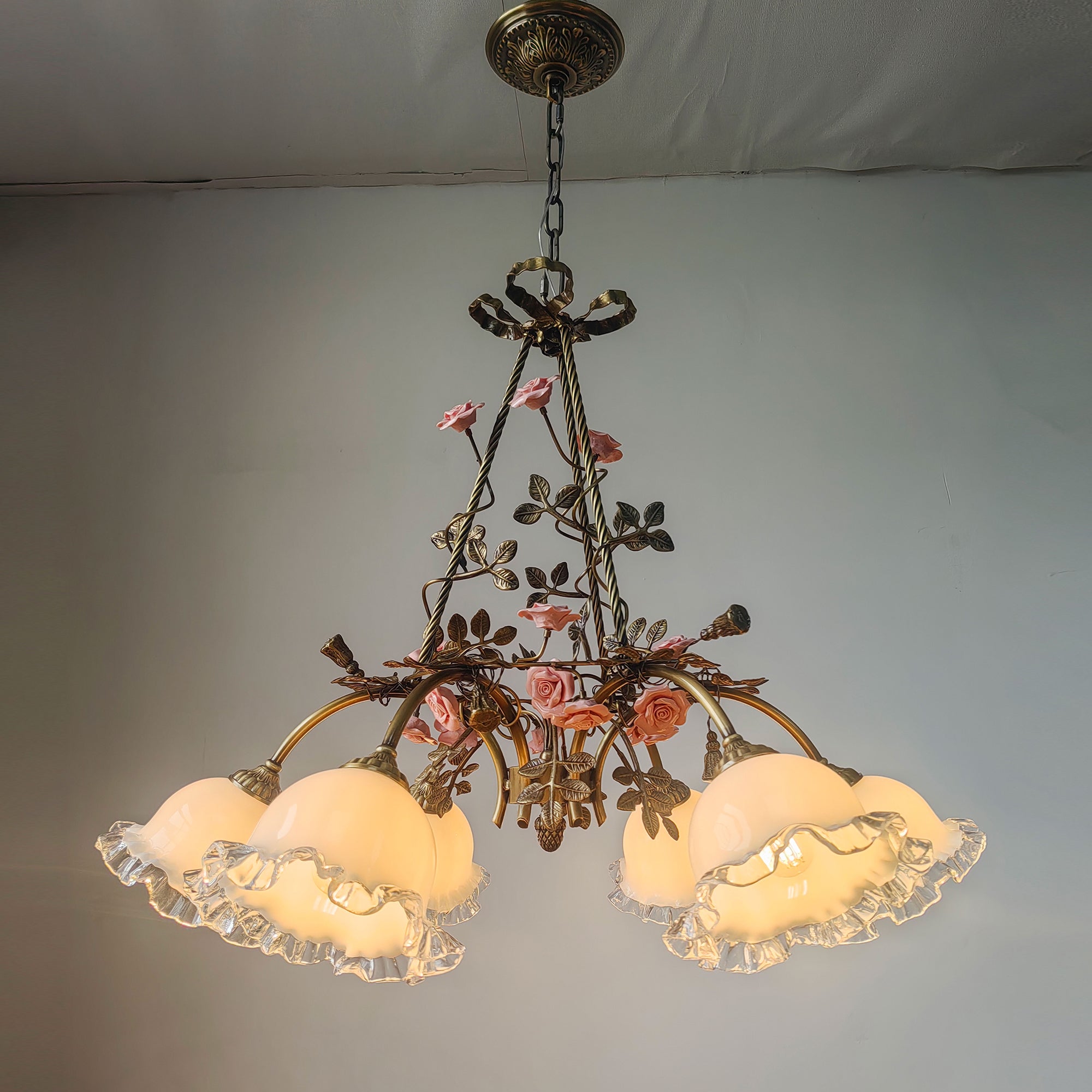Flora Blossom Chandelier with ceramic flowers and glass shades.