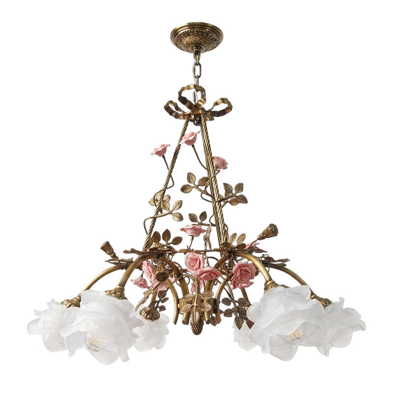 Flora Blossom Chandelier with cognac colored glass shades.