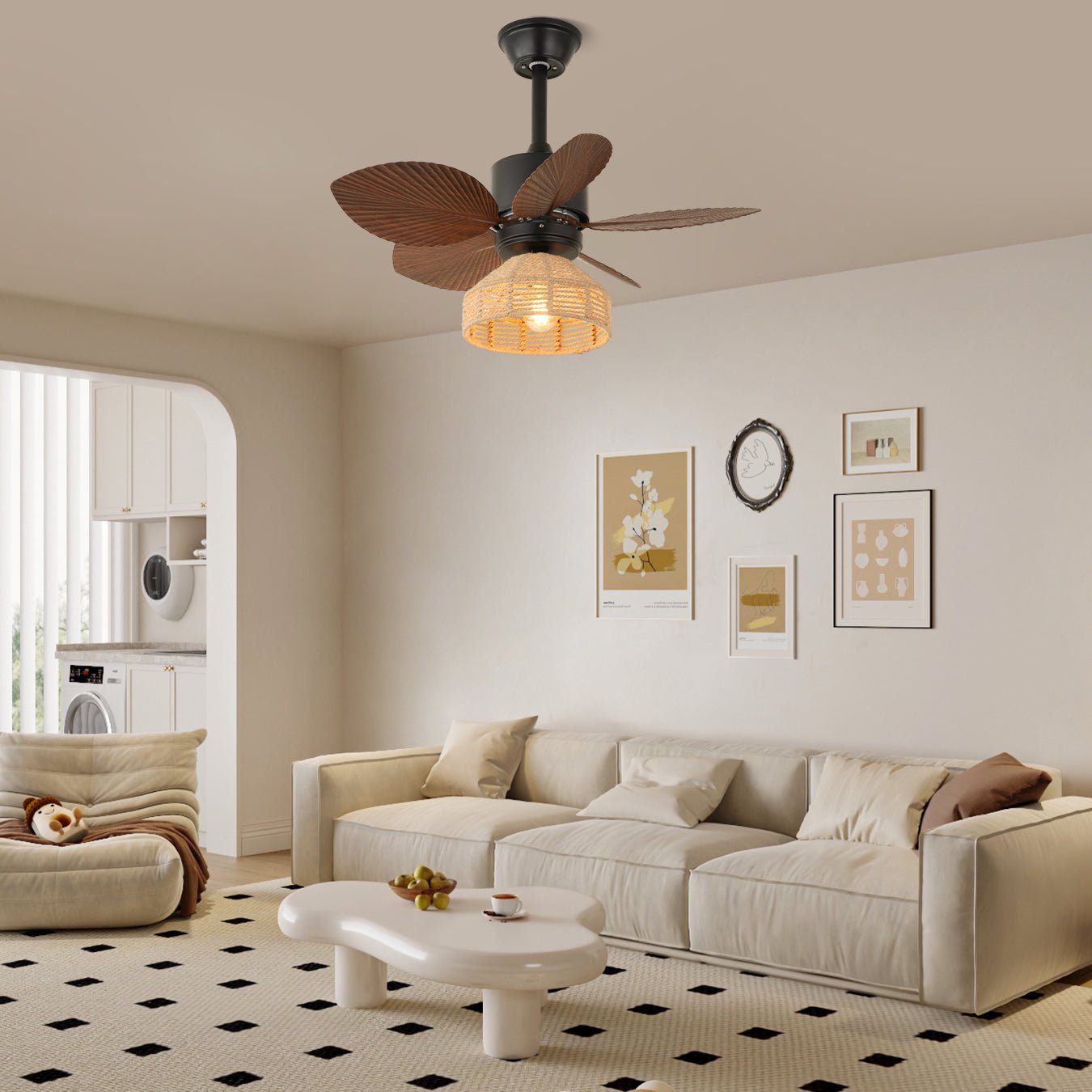 Rivora Tropical Rattan Ceiling Fan Light-Neutral Decor