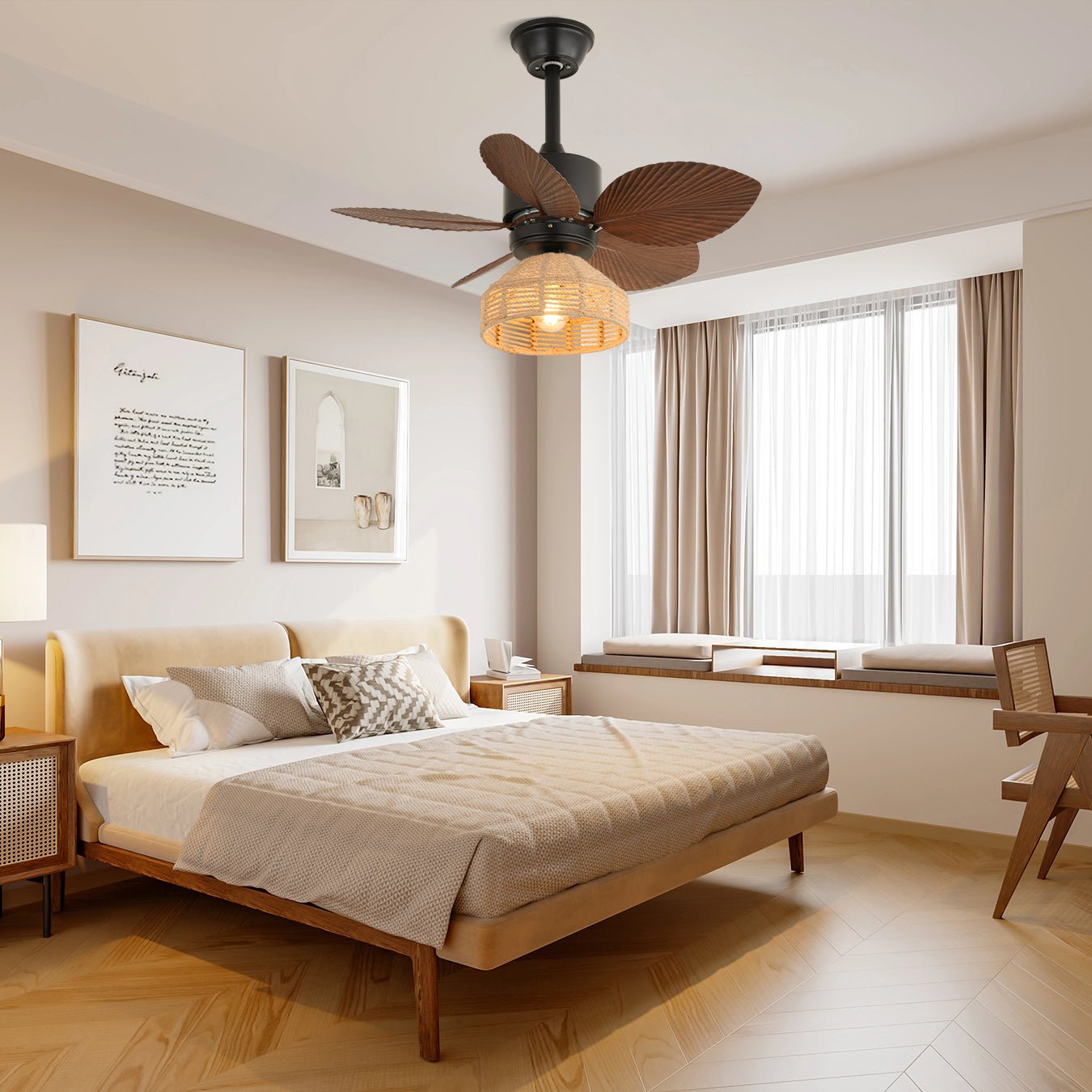 Rivora Tropical Rattan Ceiling Fan Light-Neutral Decor