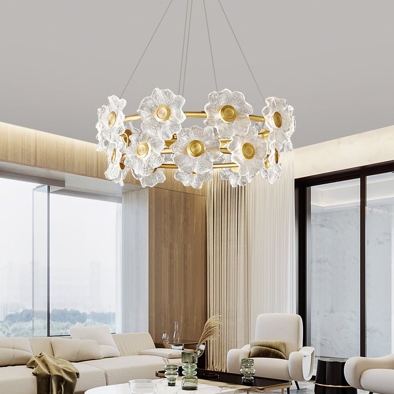 Cemirel Unique Flower Brass Glass Chandelier-Neutral Decor