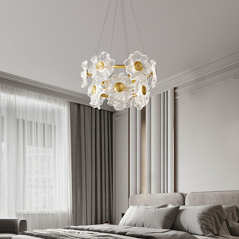 Cemirel Unique Flower Brass Glass Chandelier-Neutral Decor