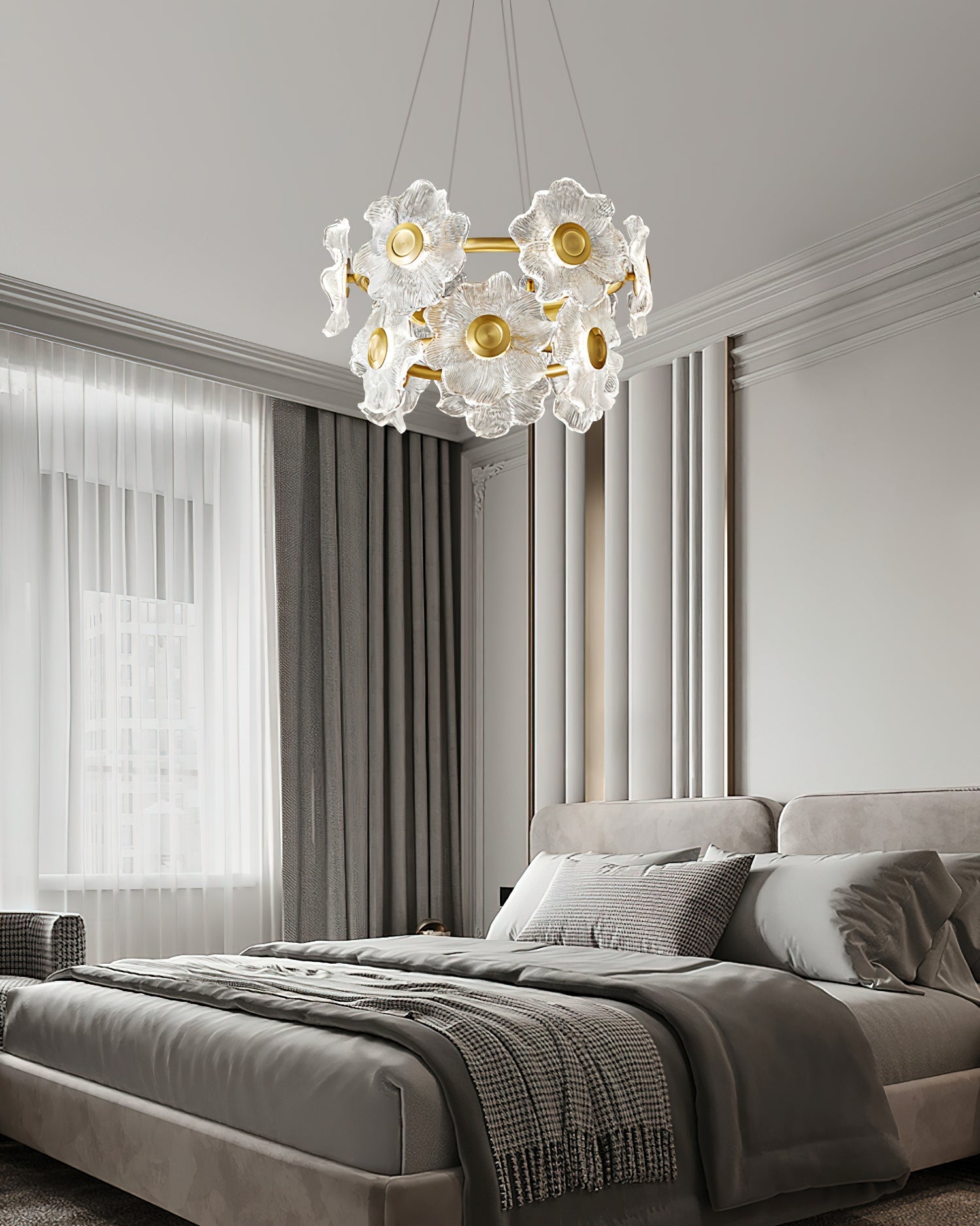 Cemirel Unique Flower Brass Glass Chandelier-Neutral Decor