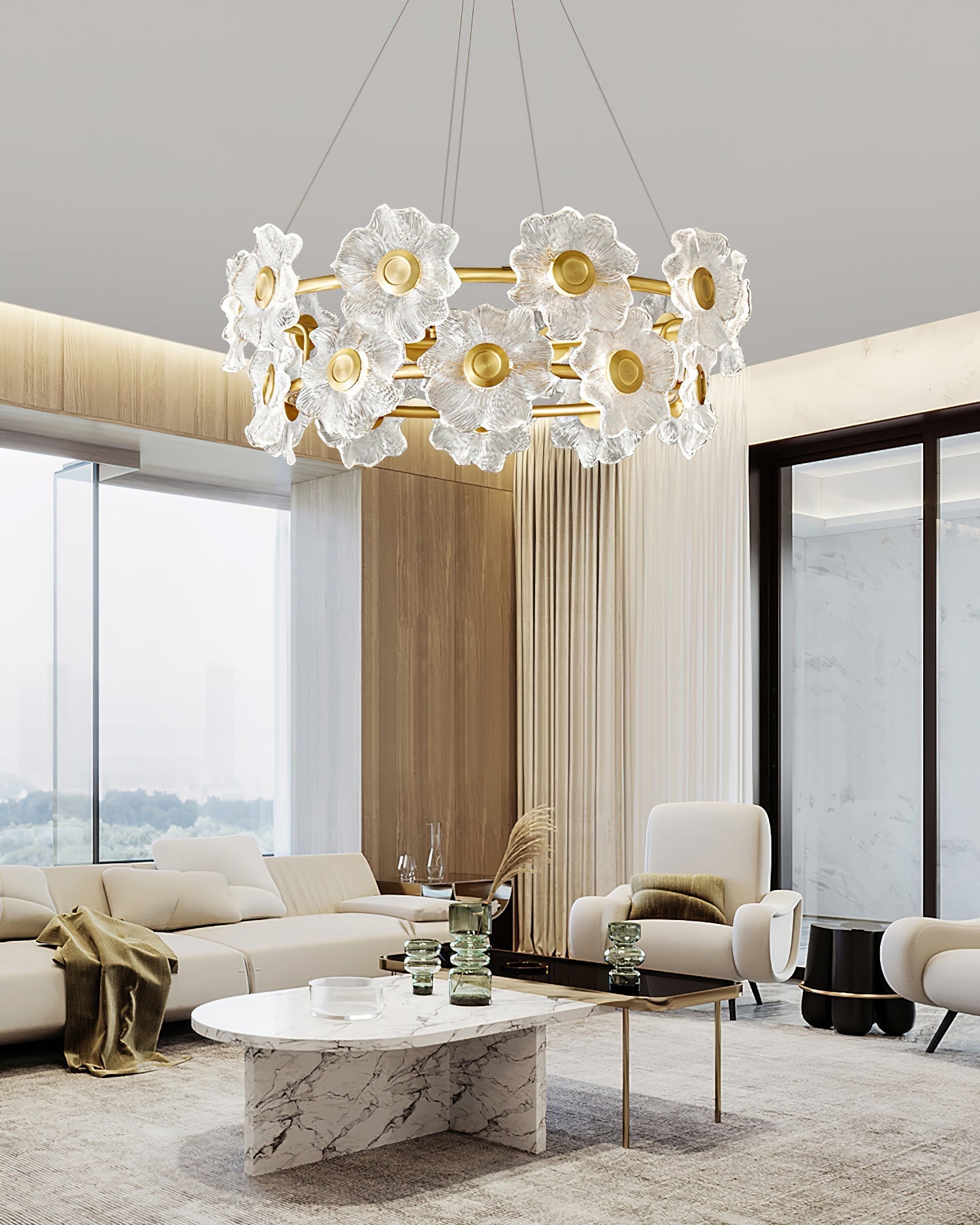 Cemirel Unique Flower Brass Glass Chandelier-Neutral Decor