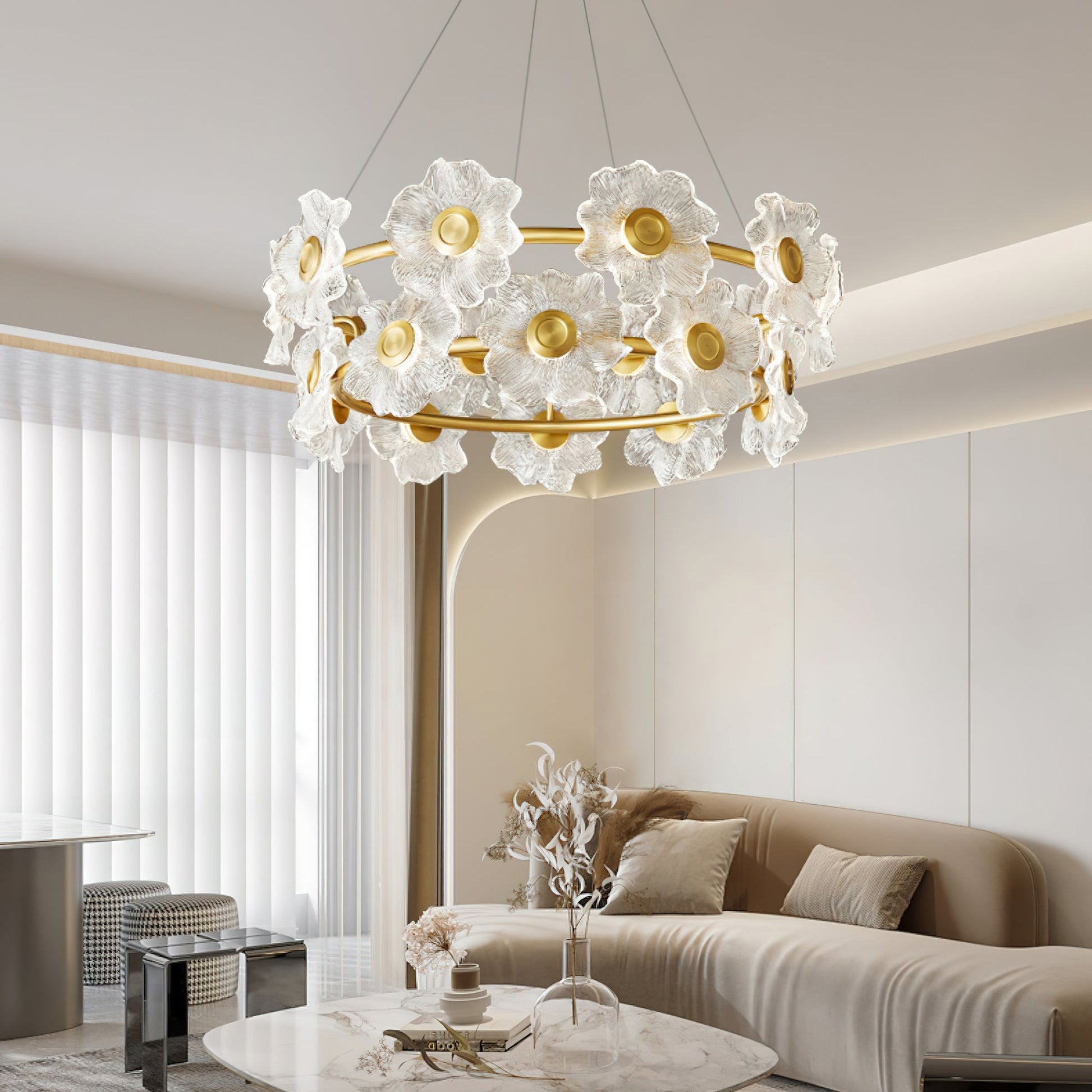 Cemirel Unique Flower Brass Glass Chandelier-Neutral Decor