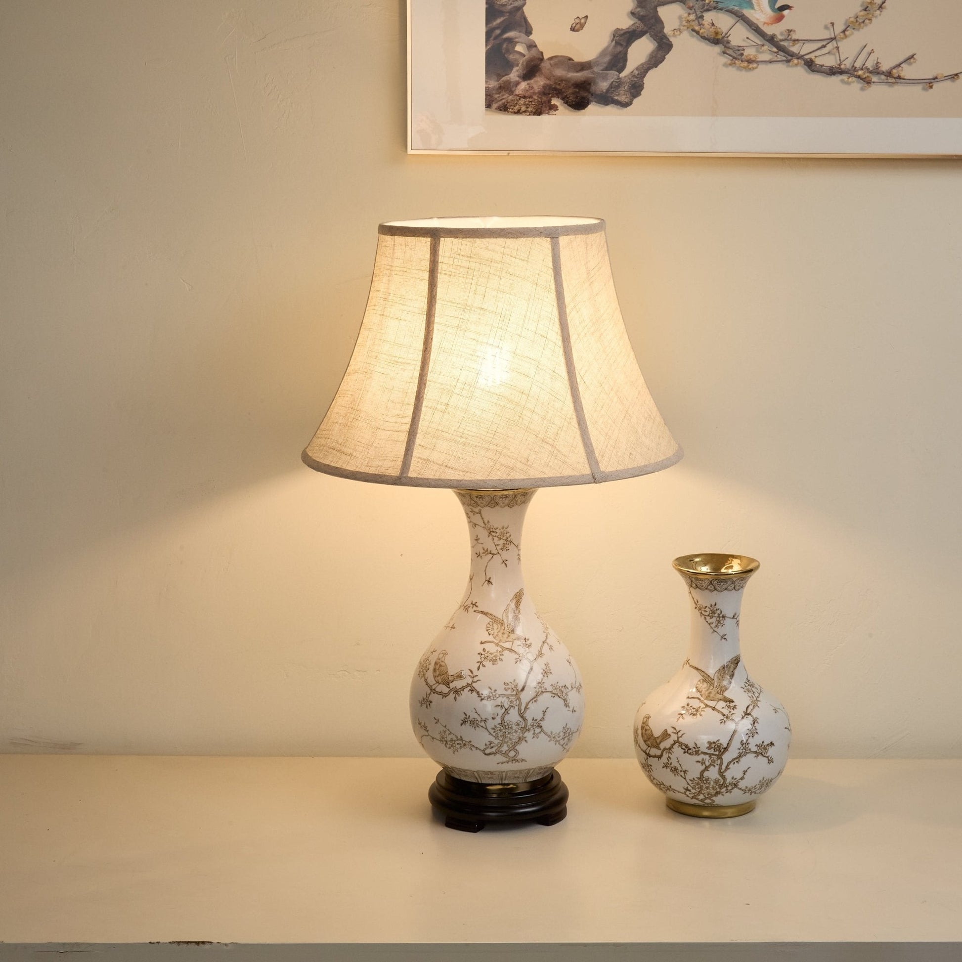 Floral Bird Ceramic Table Lamp-Neutral Decor