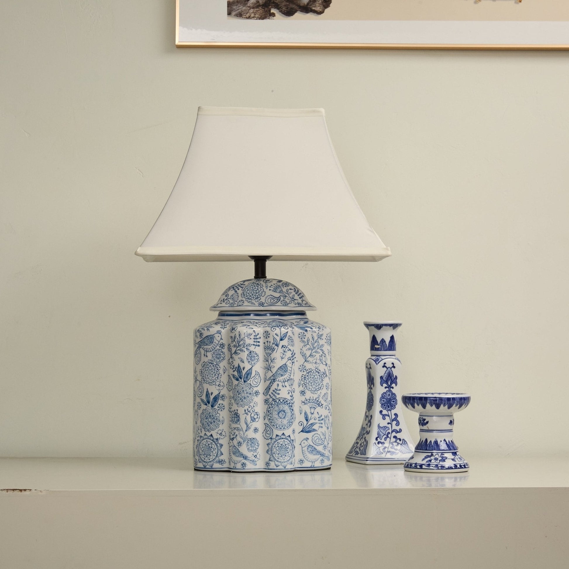 Floral Bird Jar Table Lamp-Neutral Decor