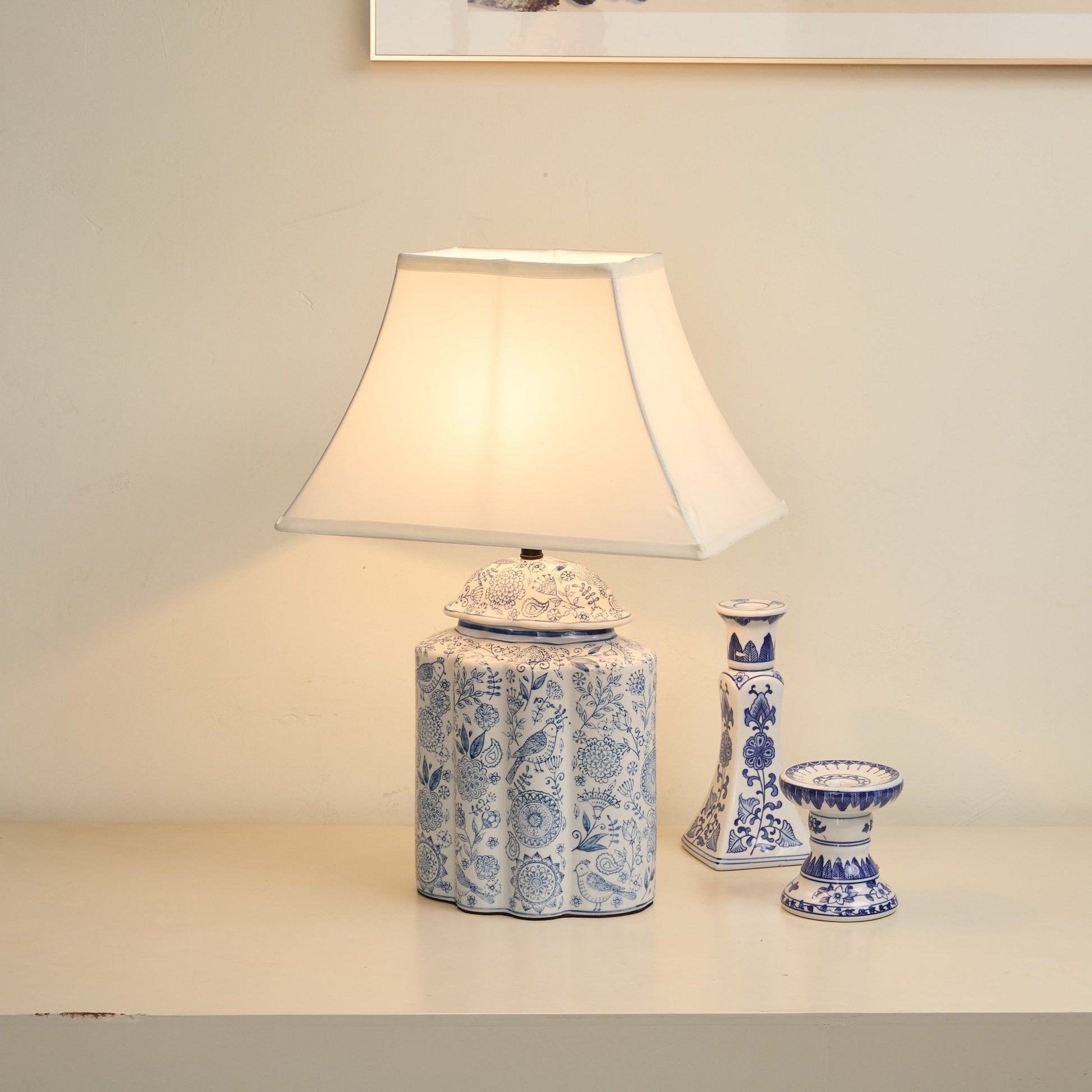 Floral Bird Jar Table Lamp-Neutral Decor