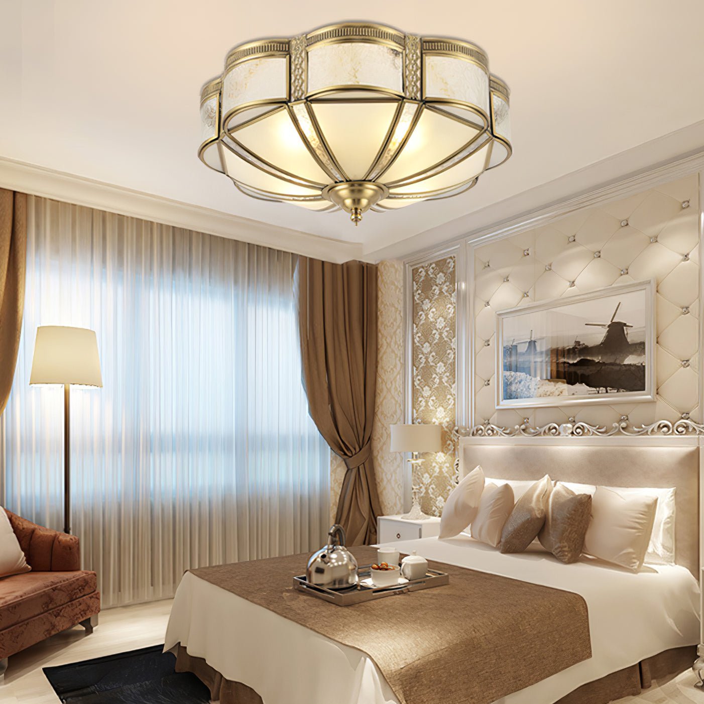 Xaris Floral Brass Floor Lamp-Neutral Decor
