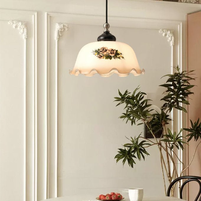 Floral Patterned Glass Pendant Light-Neutral Decor