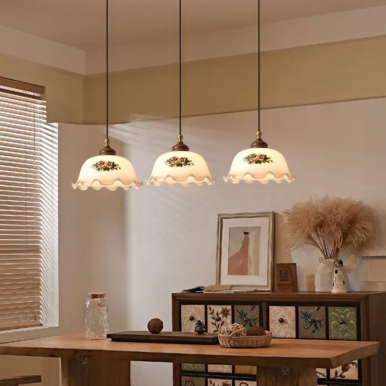Floral Patterned Glass Pendant Light-Neutral Decor