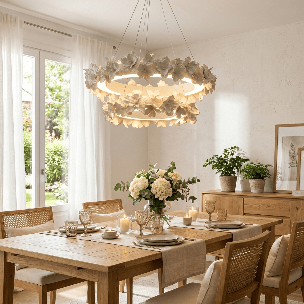 Floral Wreath Chandelier-Neutral Decor