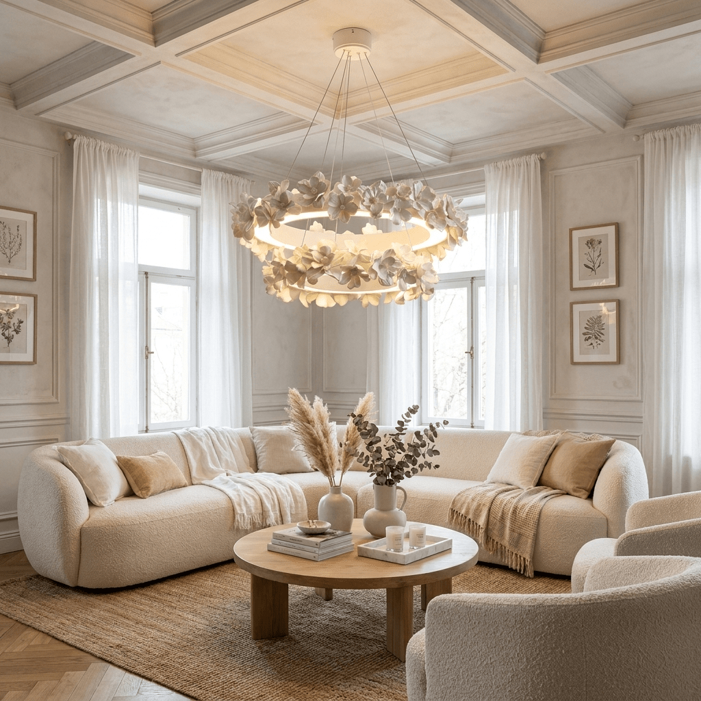 Floral Wreath Chandelier-Neutral Decor