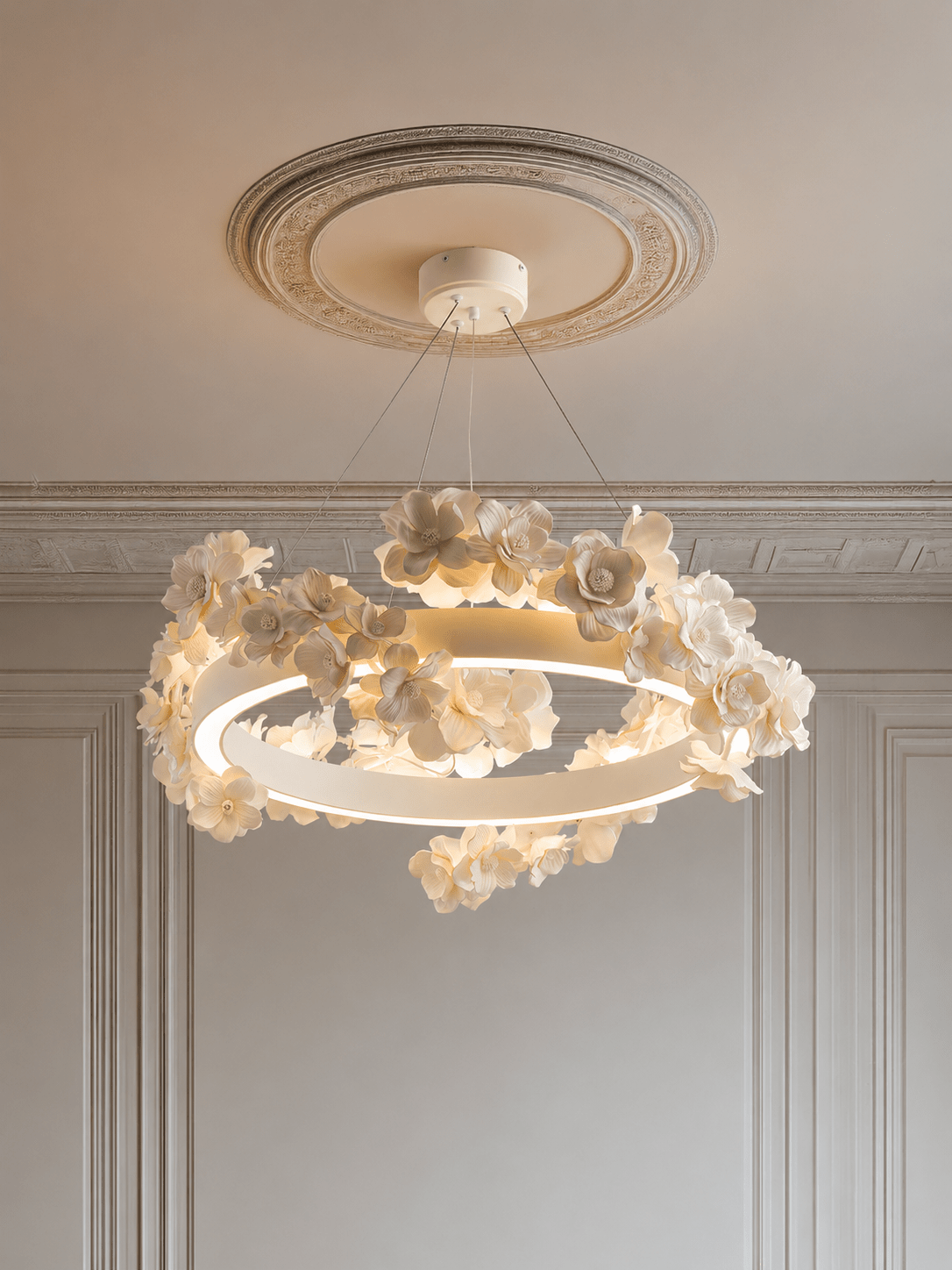 Floral Wreath Chandelier-Neutral Decor