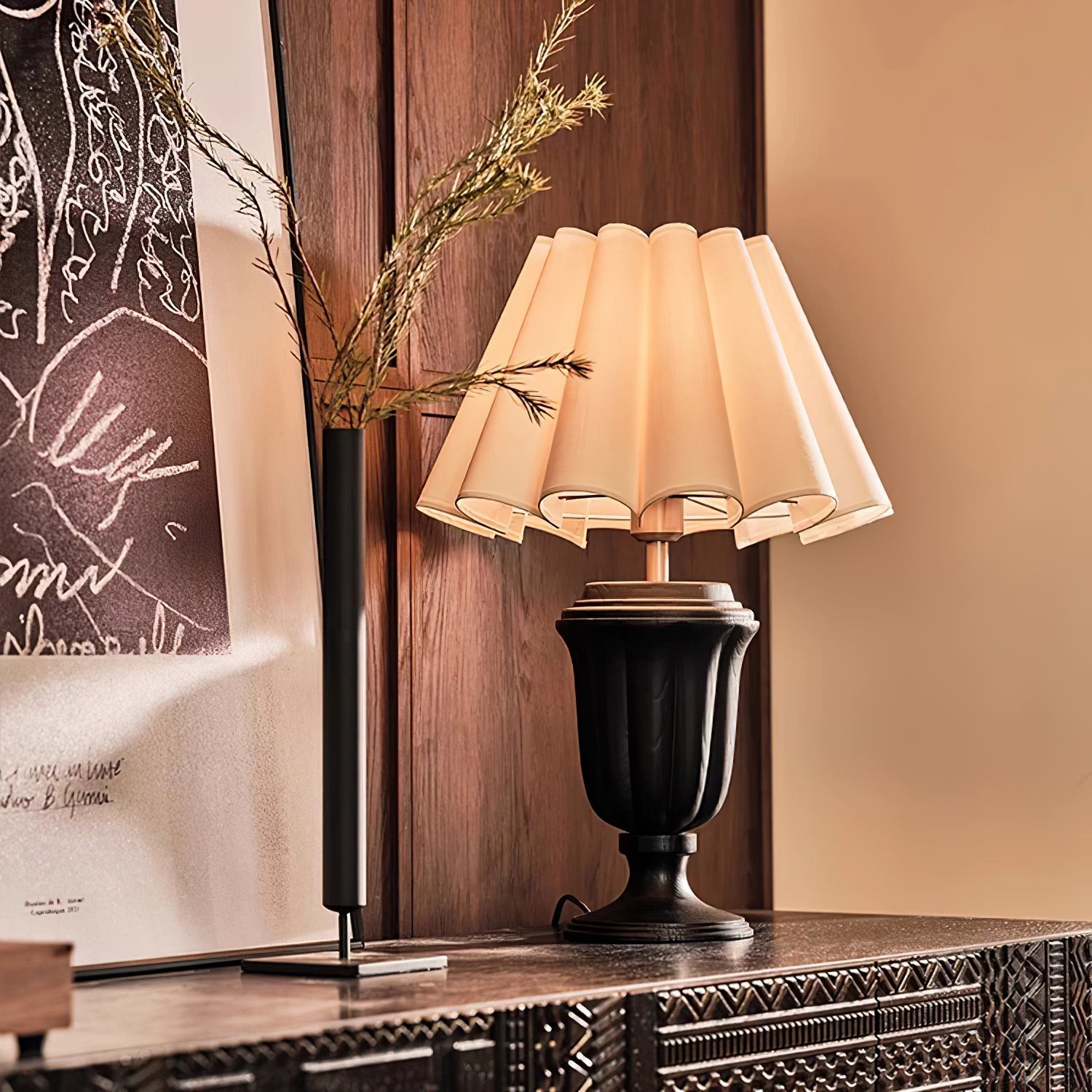 Vireo Wood & Fabric Table Lamp-Neutral Decor