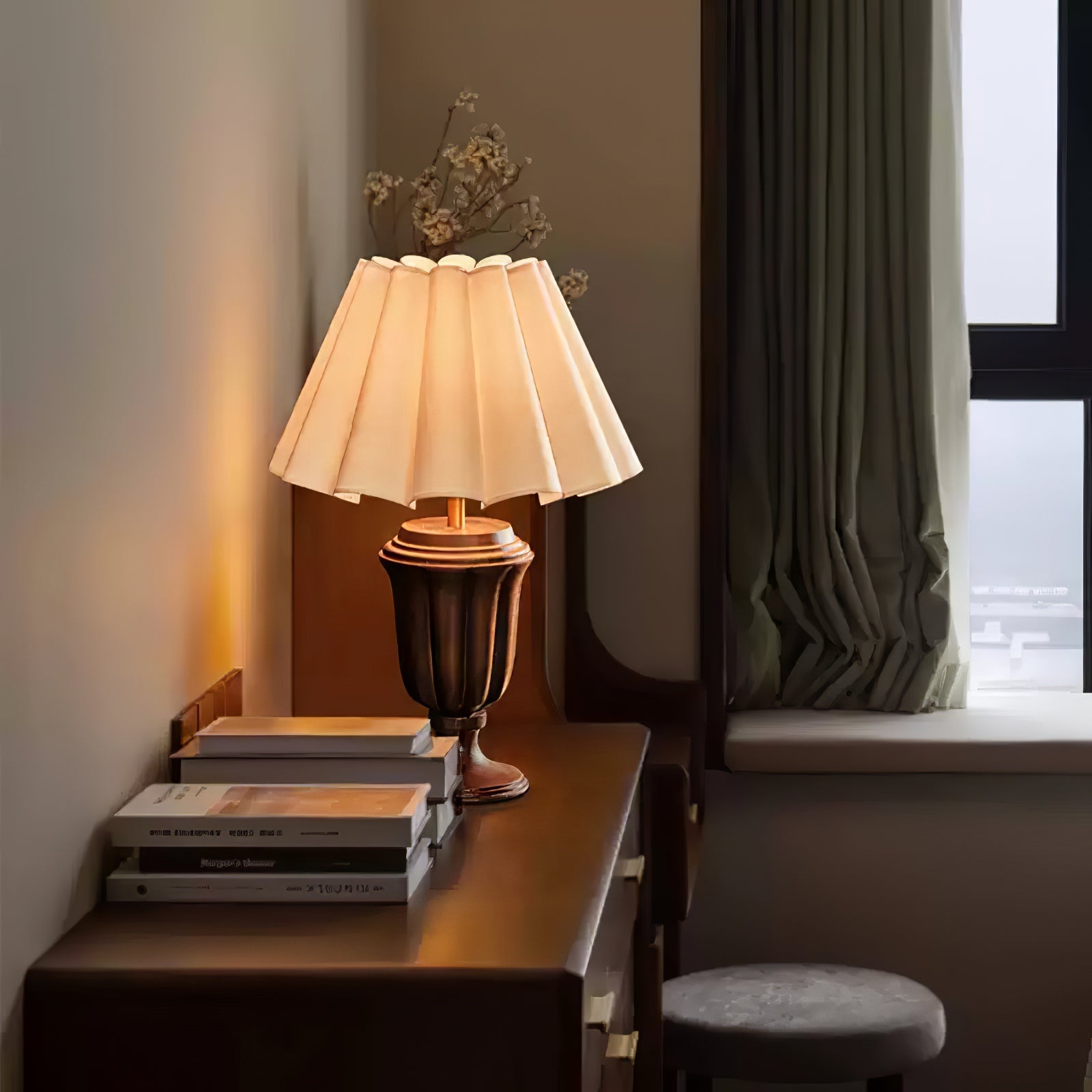 Vireo Wood & Fabric Table Lamp-Neutral Decor