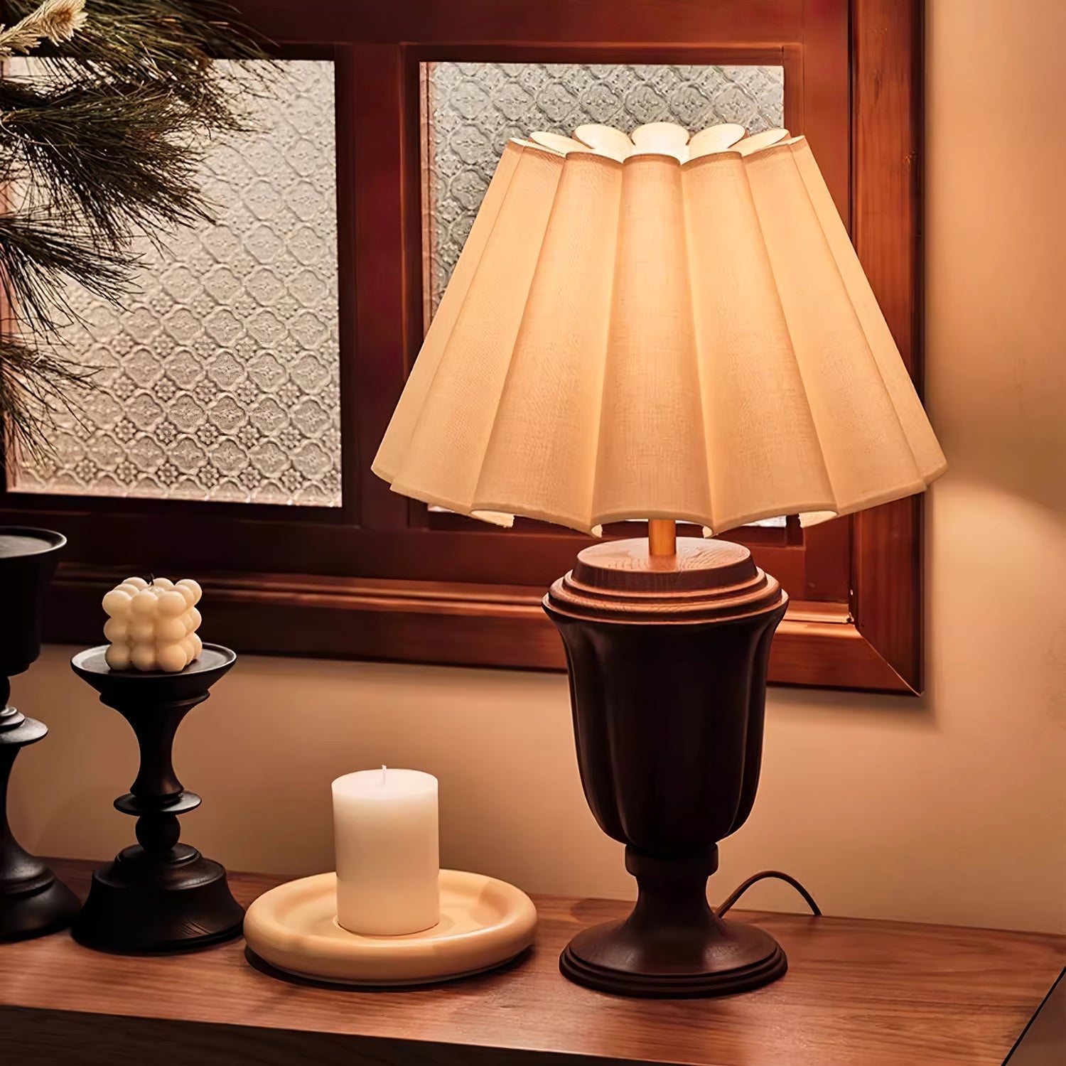 Vireo Wood & Fabric Table Lamp-Neutral Decor
