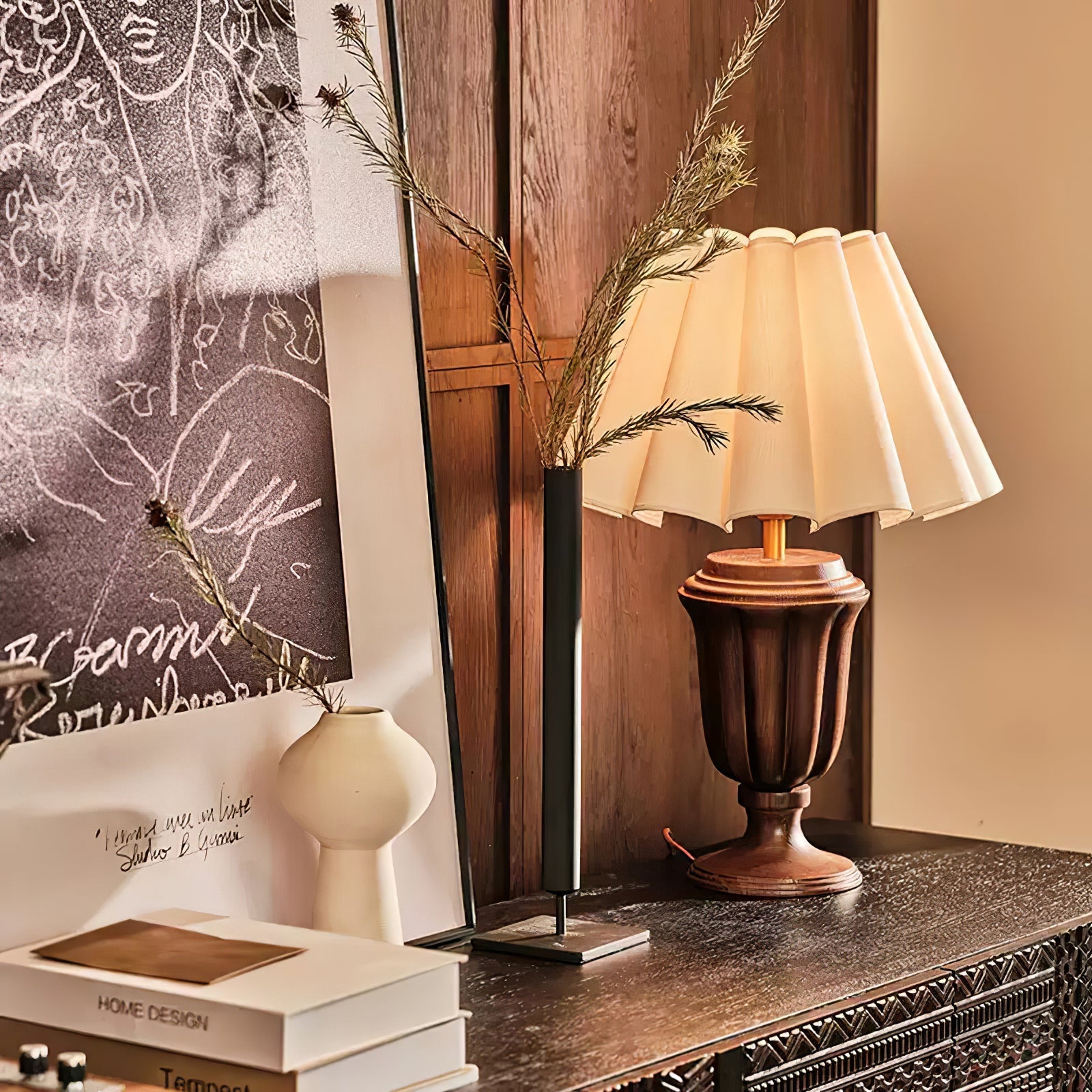 Vireo Wood & Fabric Table Lamp-Neutral Decor