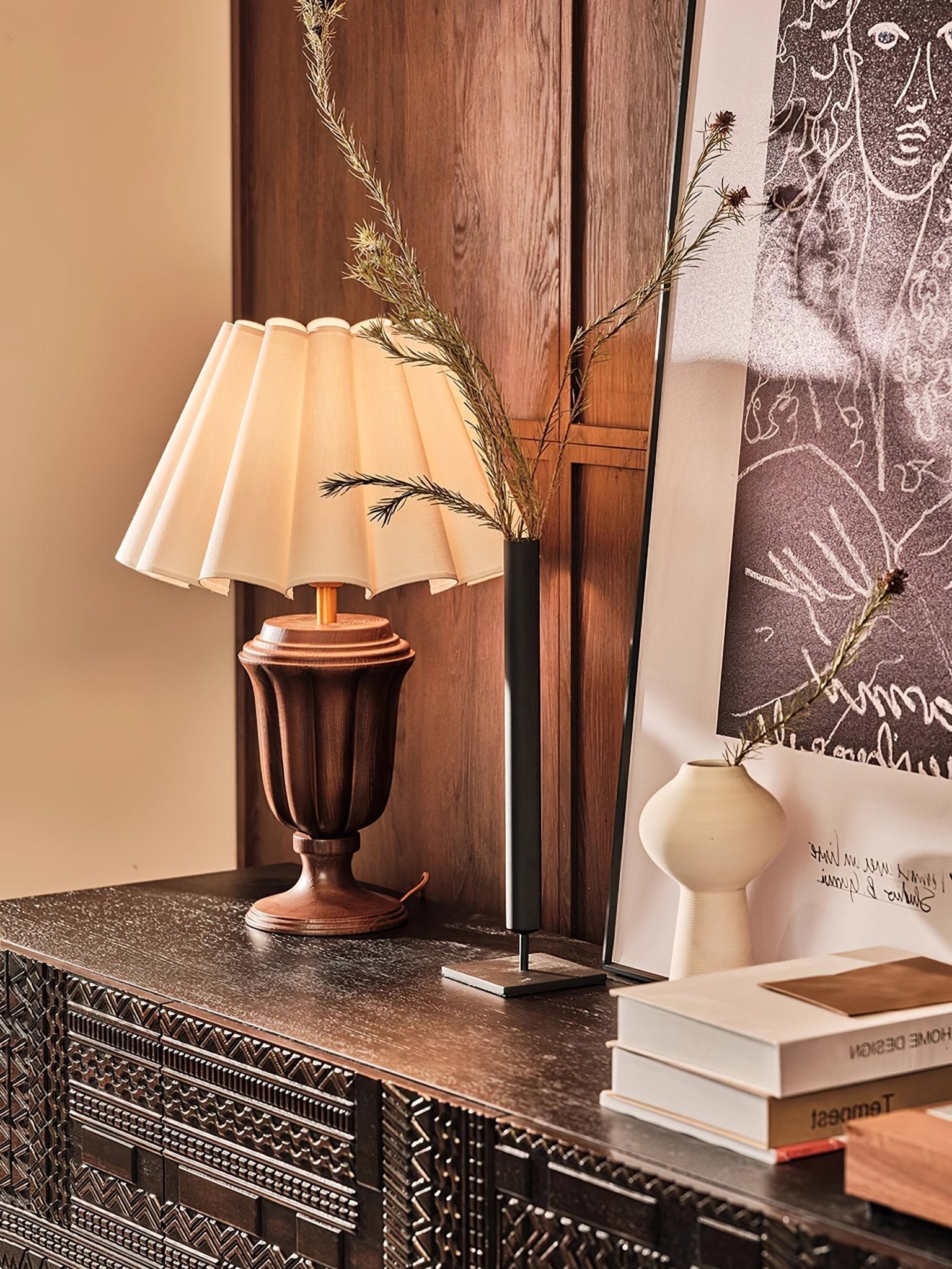 Vireo Wood & Fabric Table Lamp-Neutral Decor