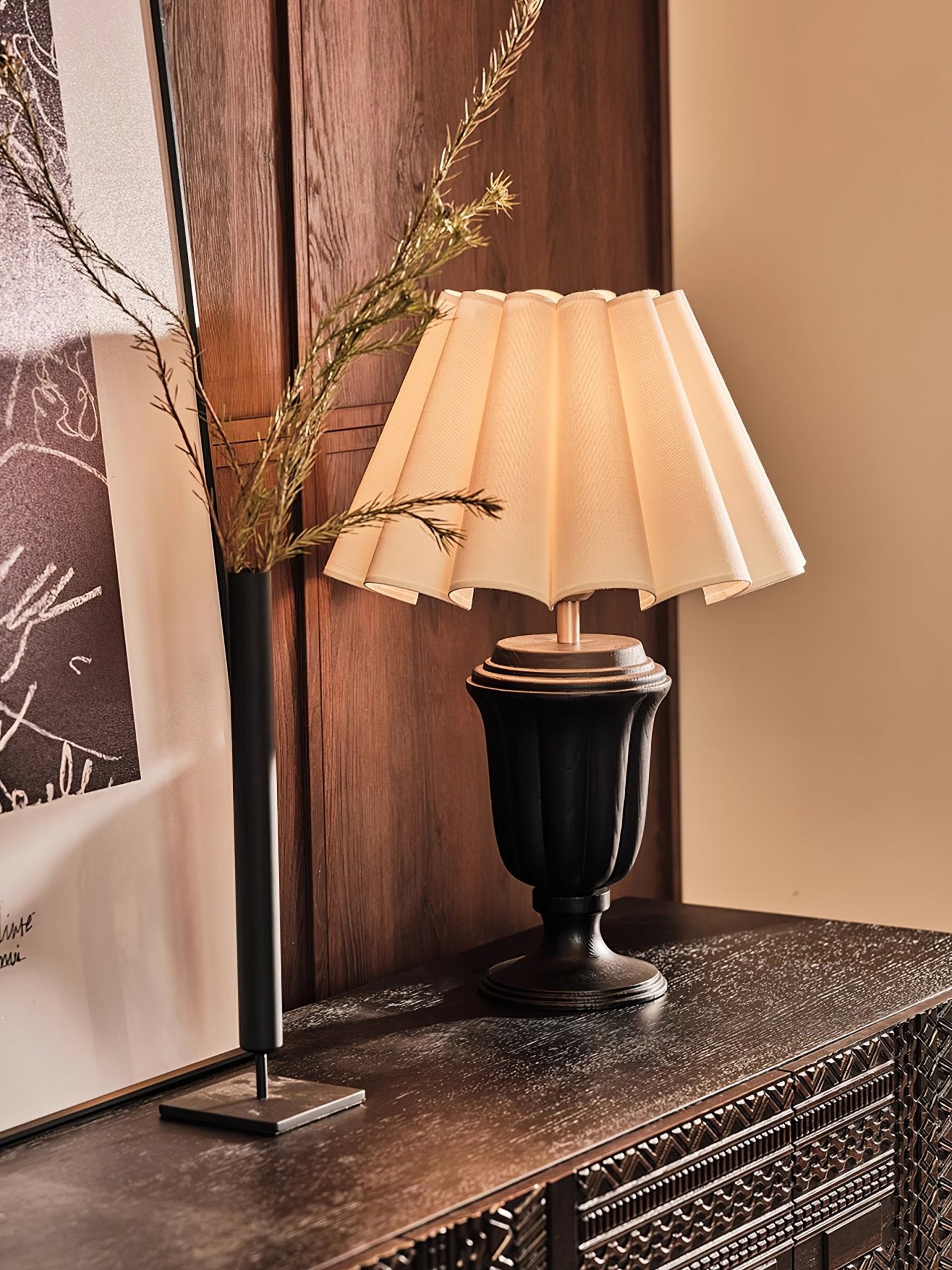 Vireo Wood & Fabric Table Lamp-Neutral Decor