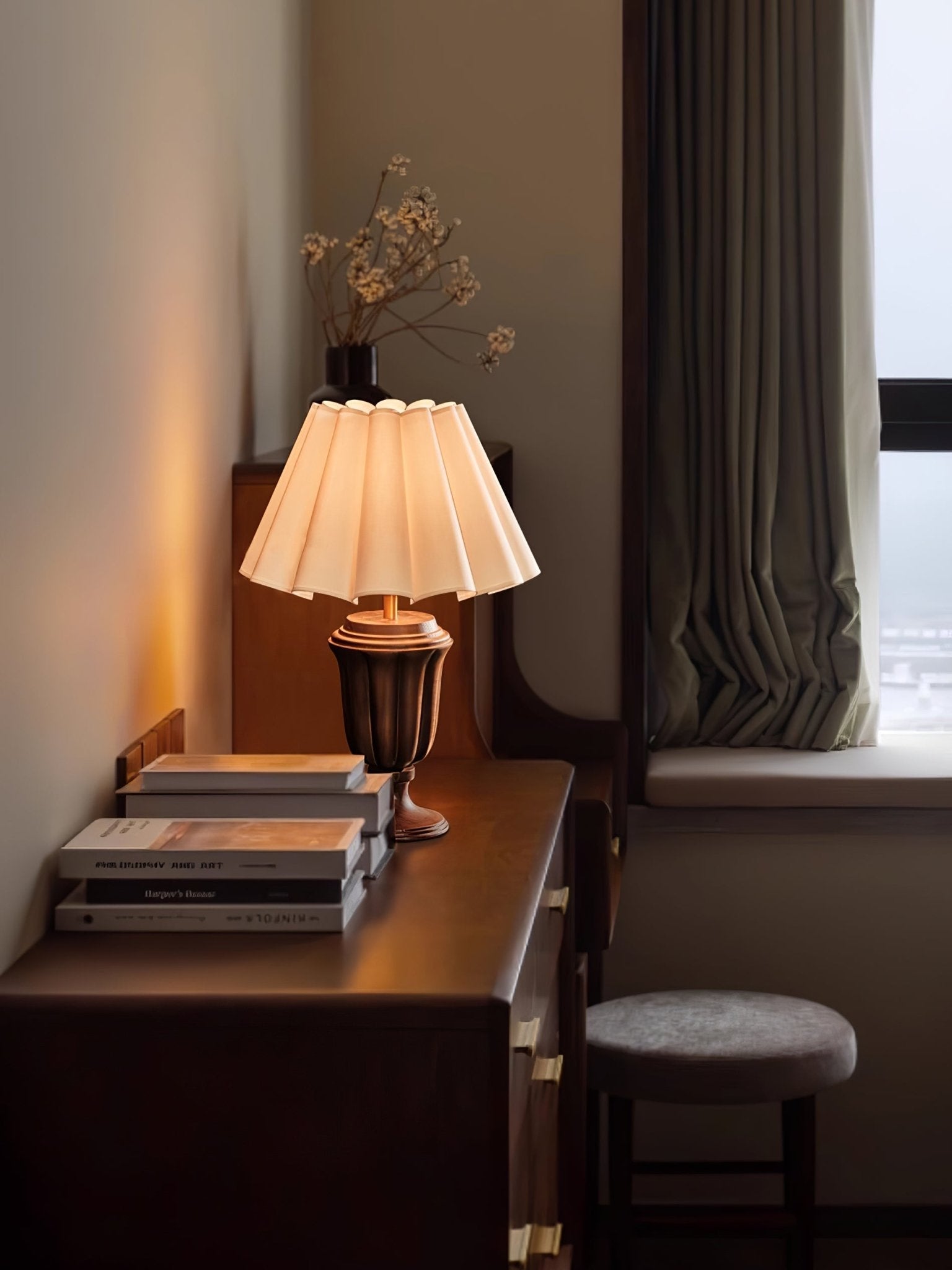 Vireo Wood & Fabric Table Lamp-Neutral Decor