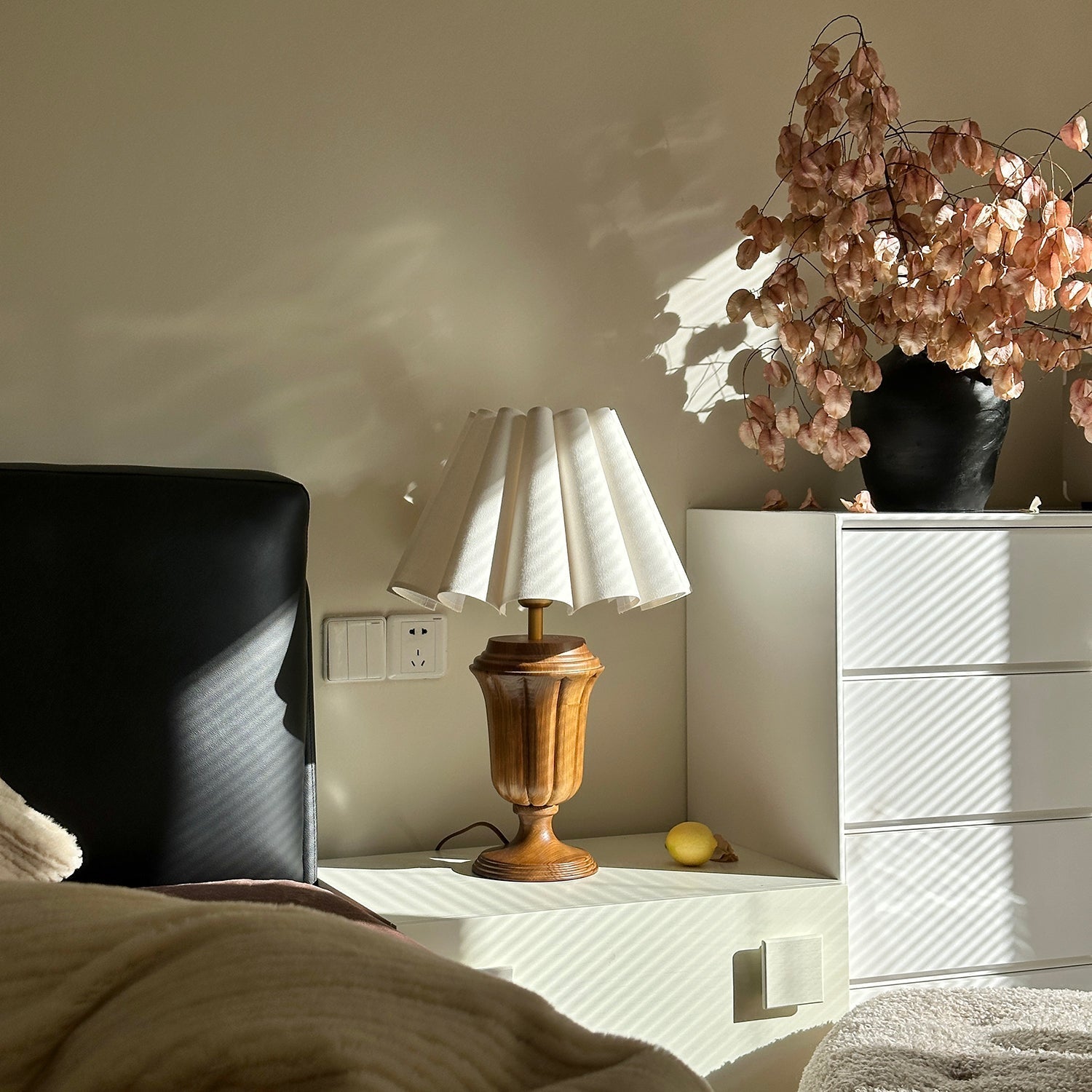 Vireo Wood & Fabric Table Lamp-Neutral Decor