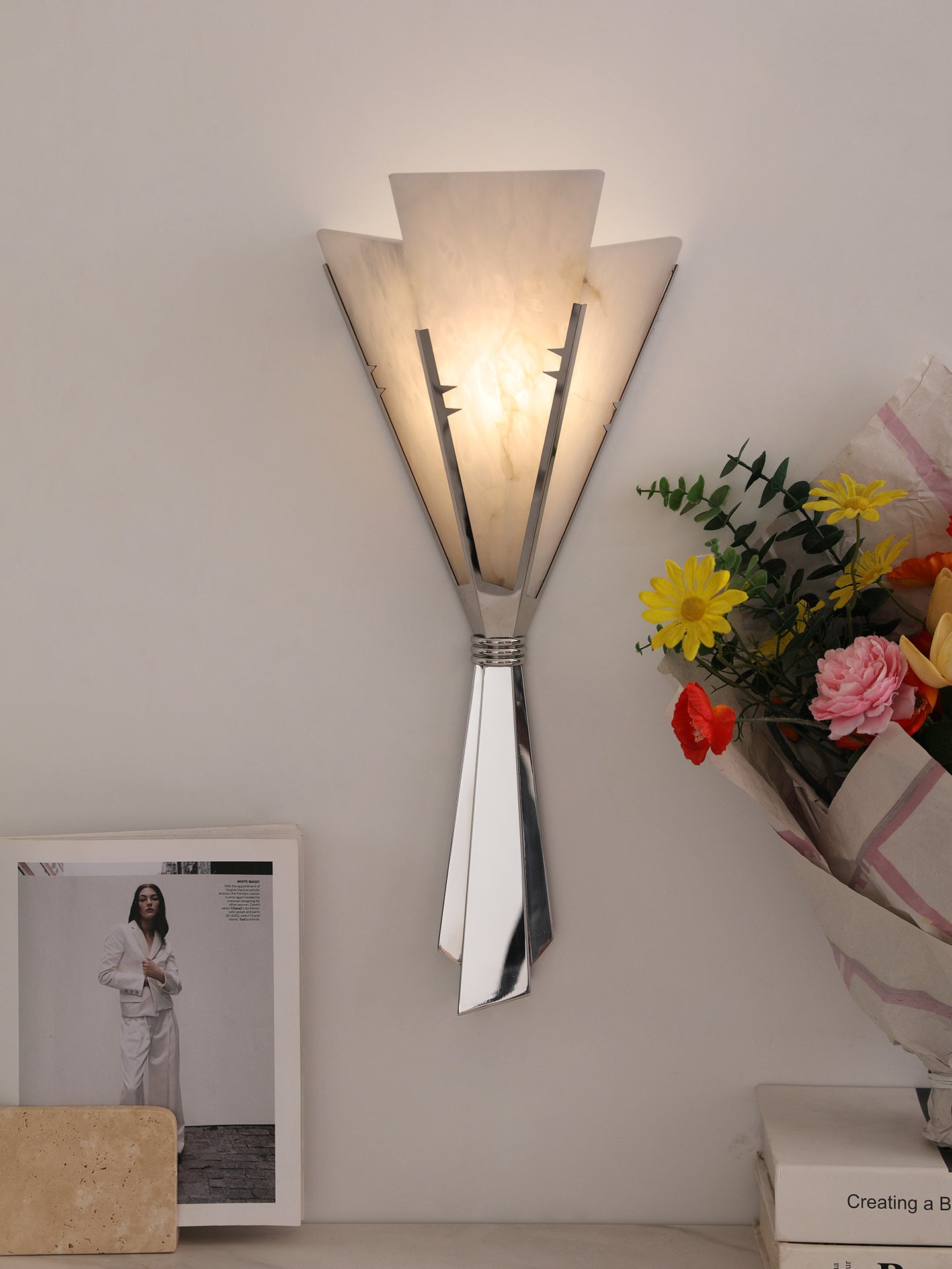 Aura Alabaster Fan Wall Sconce-Neutral Decor