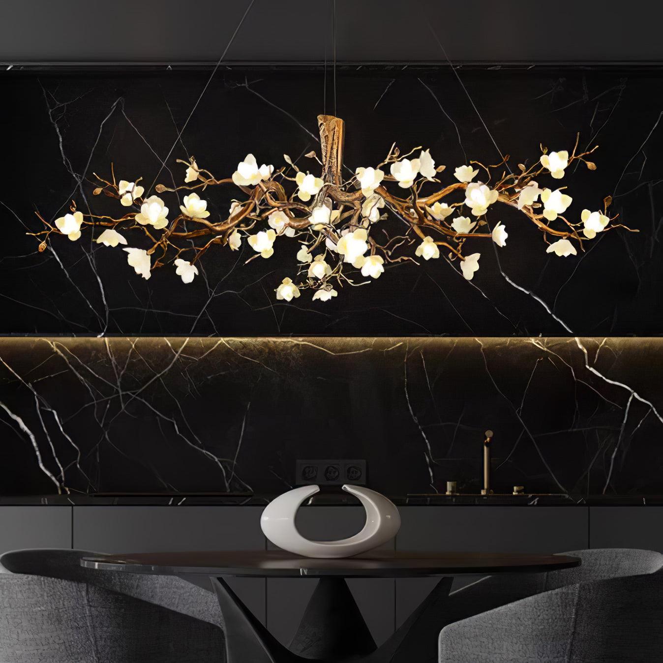 Tominex Postmodern Luxury Flower Bloom Branch Brass Ceramic Chandelier-Neutral Decor