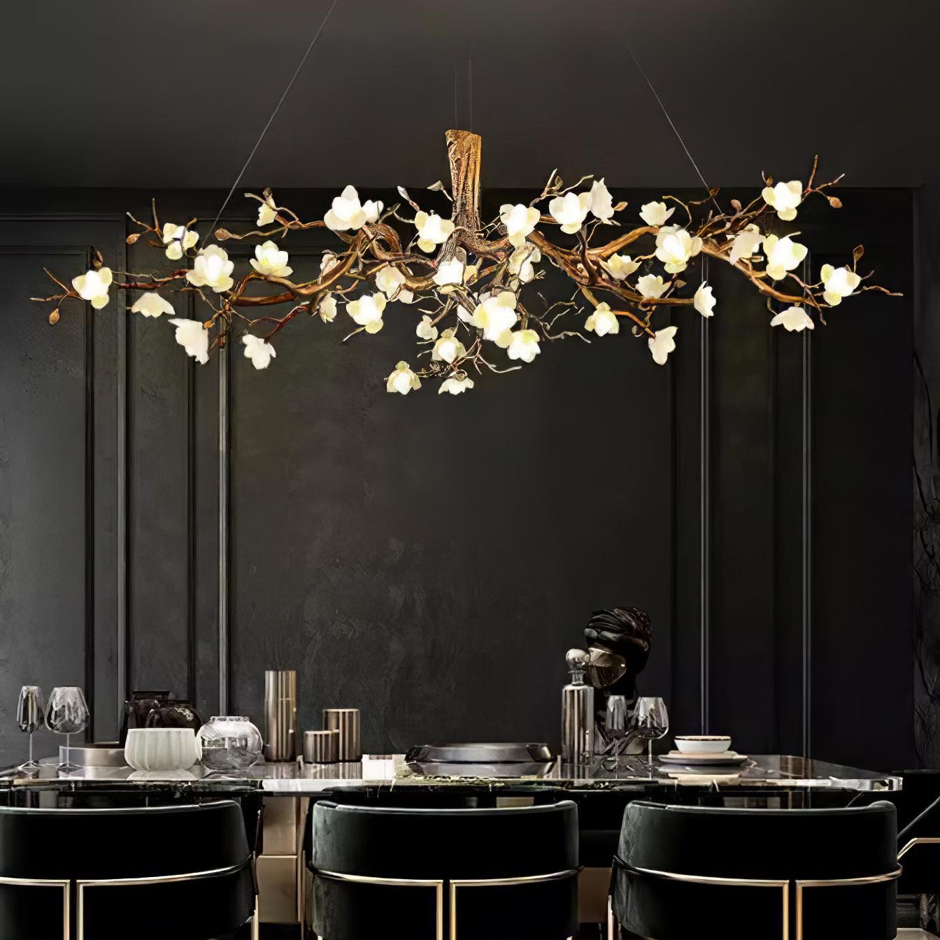 Tominex Postmodern Luxury Flower Bloom Branch Brass Ceramic Chandelier-Neutral Decor
