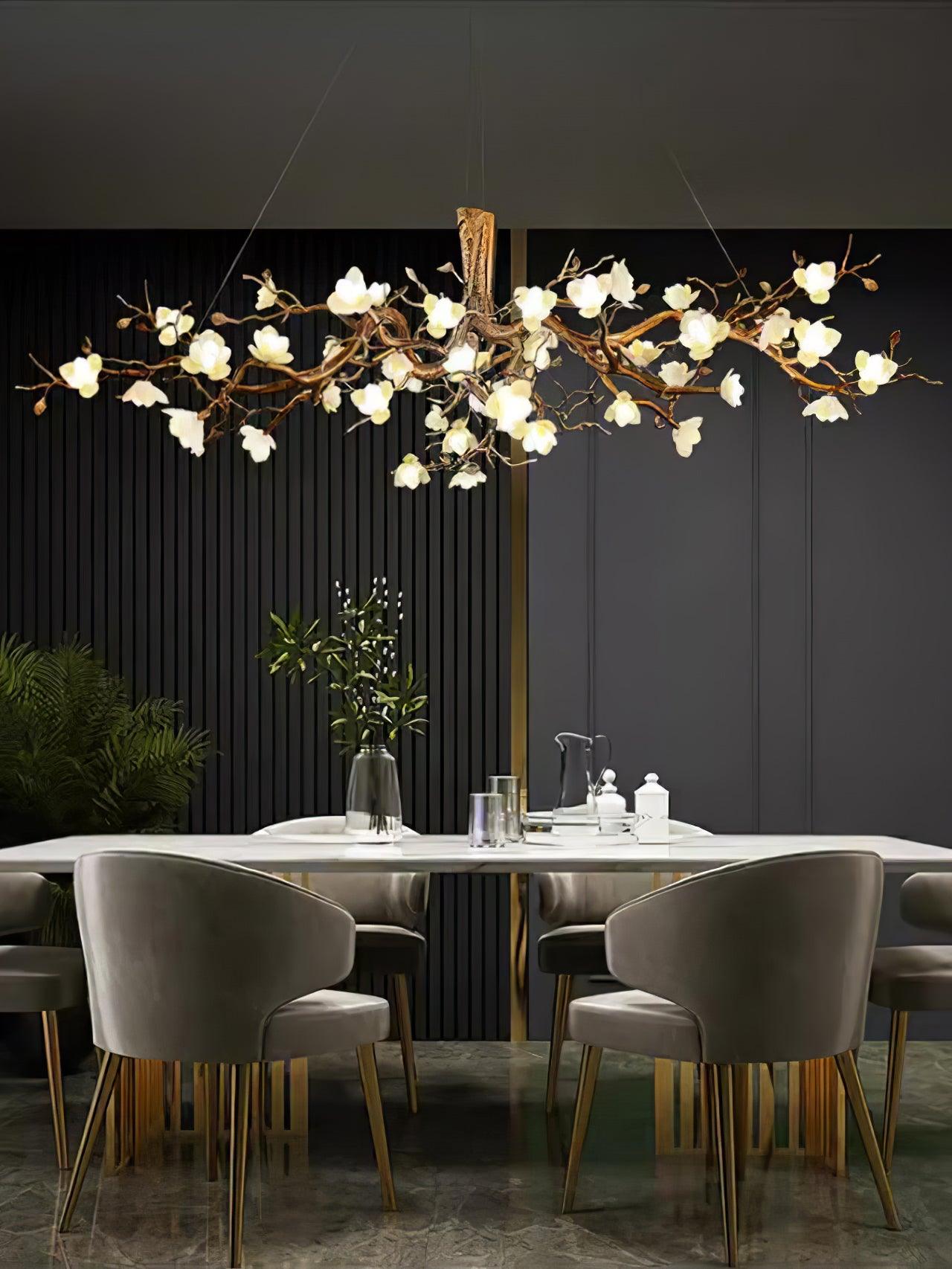 Tominex Postmodern Luxury Flower Bloom Branch Brass Ceramic Chandelier-Neutral Decor