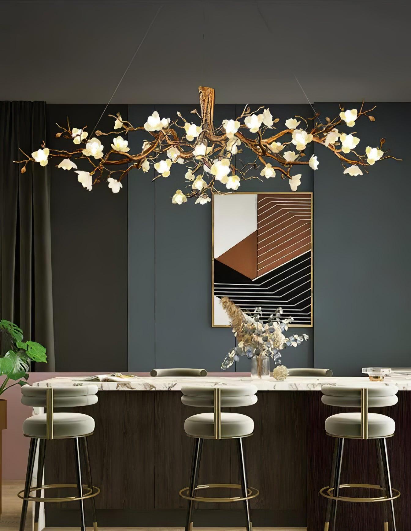 Tominex Postmodern Luxury Flower Bloom Branch Brass Ceramic Chandelier-Neutral Decor