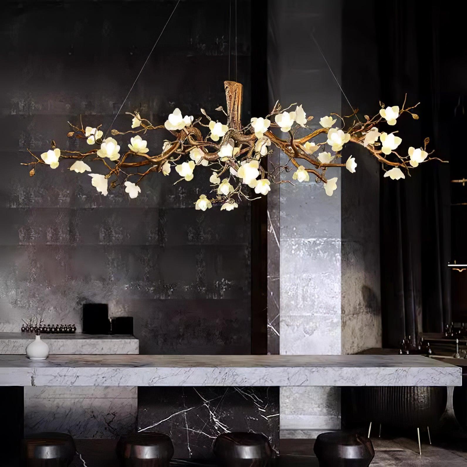 Tominex Postmodern Luxury Flower Bloom Branch Brass Ceramic Chandelier-Neutral Decor