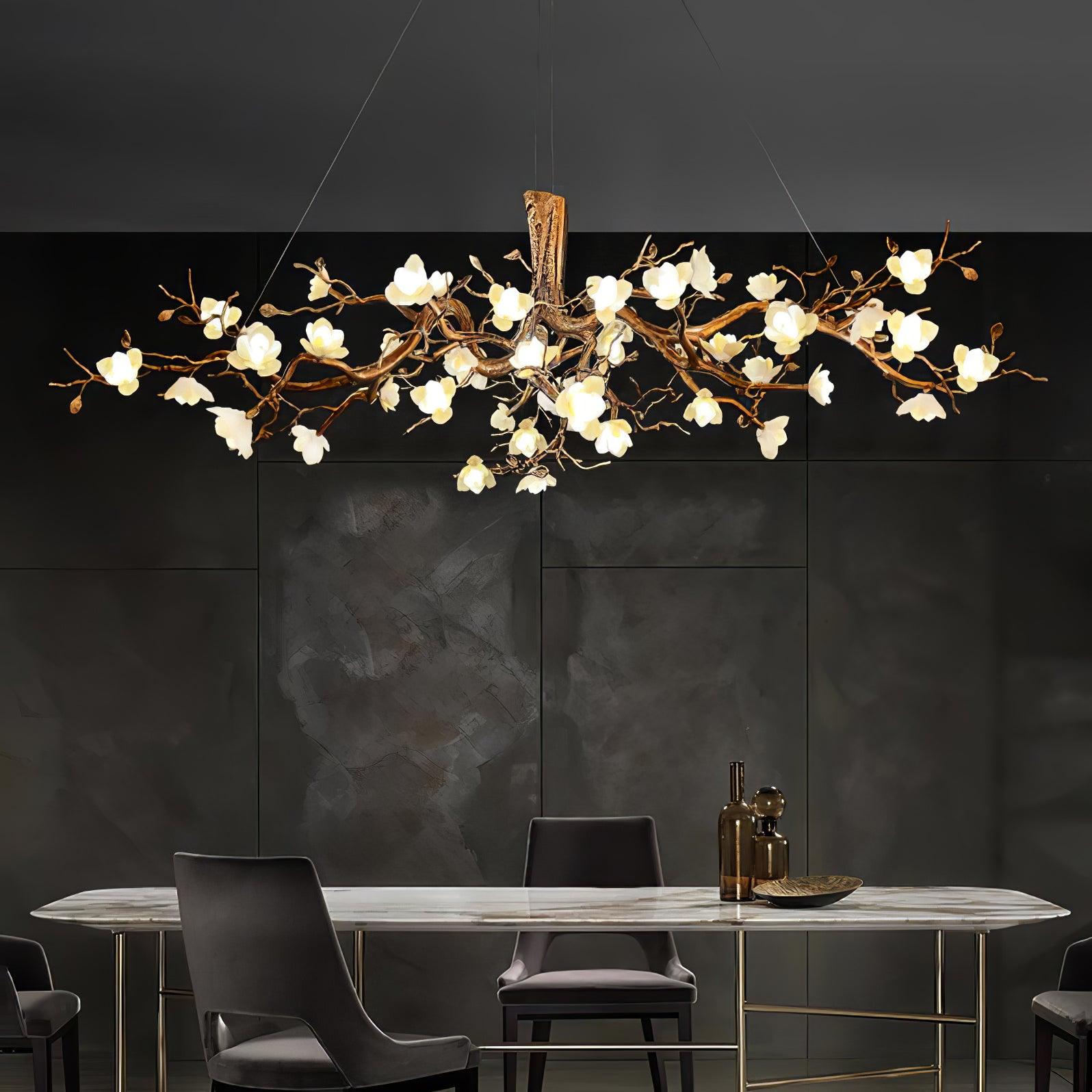 Tominex Postmodern Luxury Flower Bloom Branch Brass Ceramic Chandelier-Neutral Decor