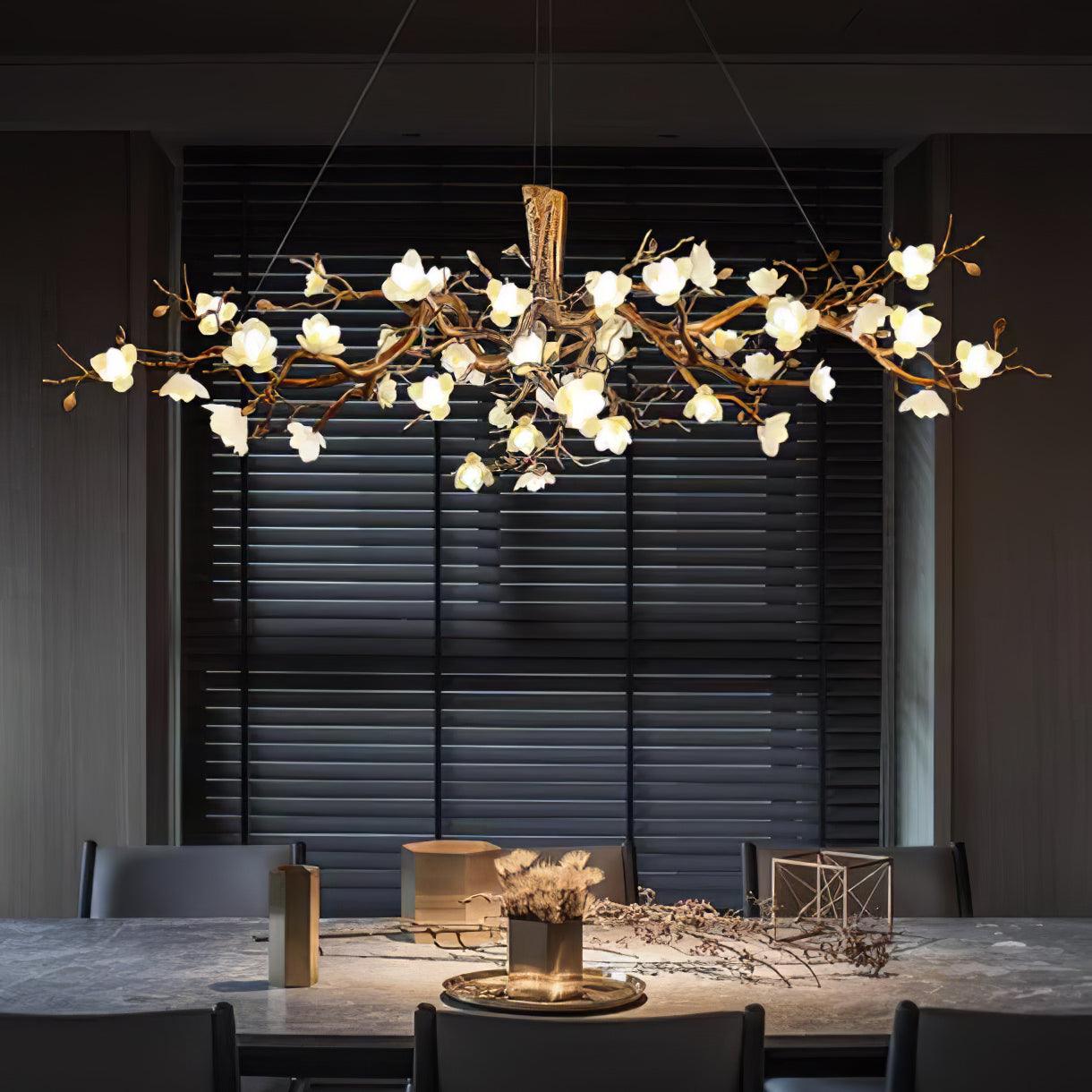 Tominex Postmodern Luxury Flower Bloom Branch Brass Ceramic Chandelier-Neutral Decor