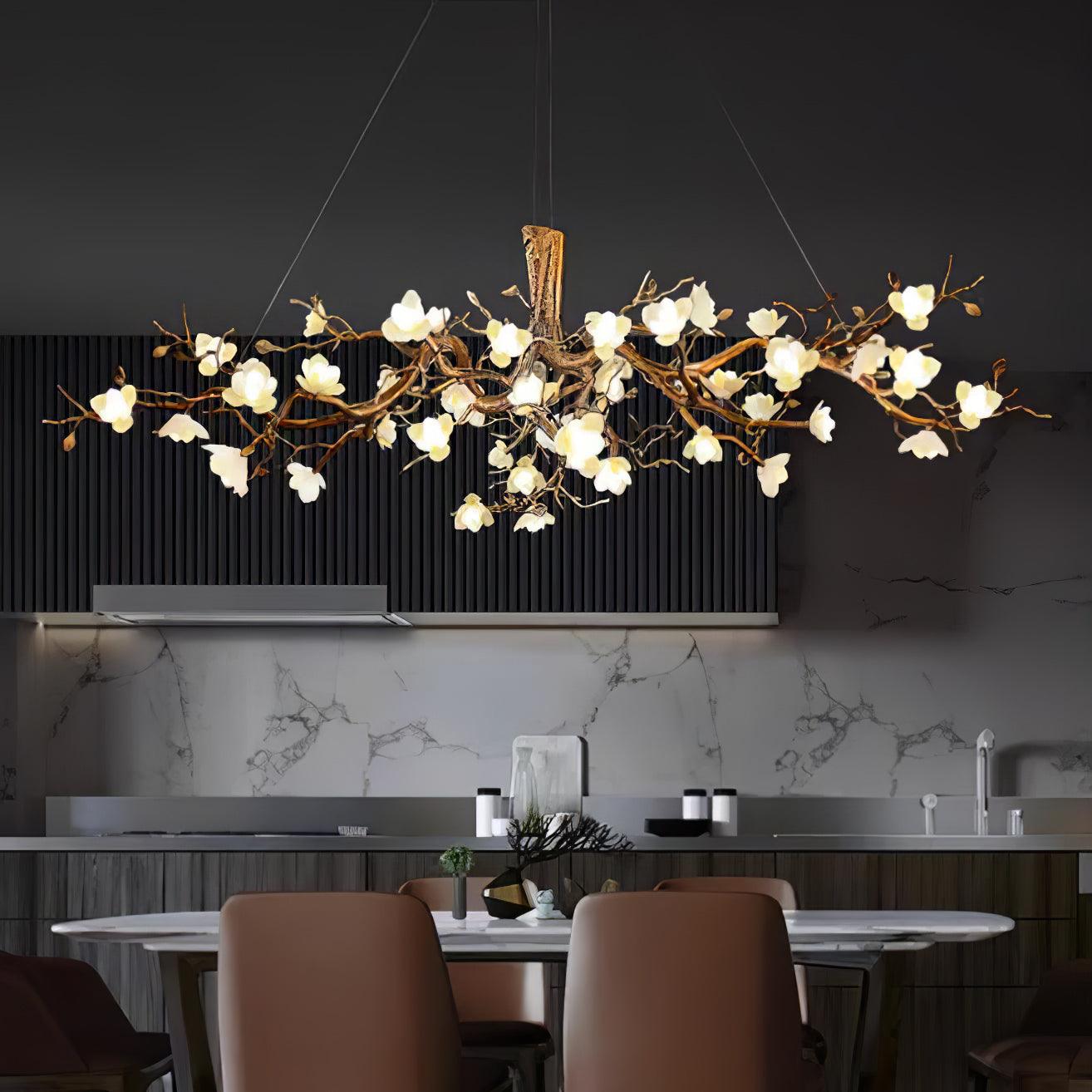 Tominex Postmodern Luxury Flower Bloom Branch Brass Ceramic Chandelier-Neutral Decor