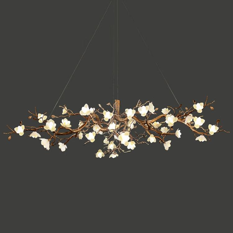 Tominex Postmodern Luxury Flower Bloom Branch Brass Ceramic Chandelier-Neutral Decor