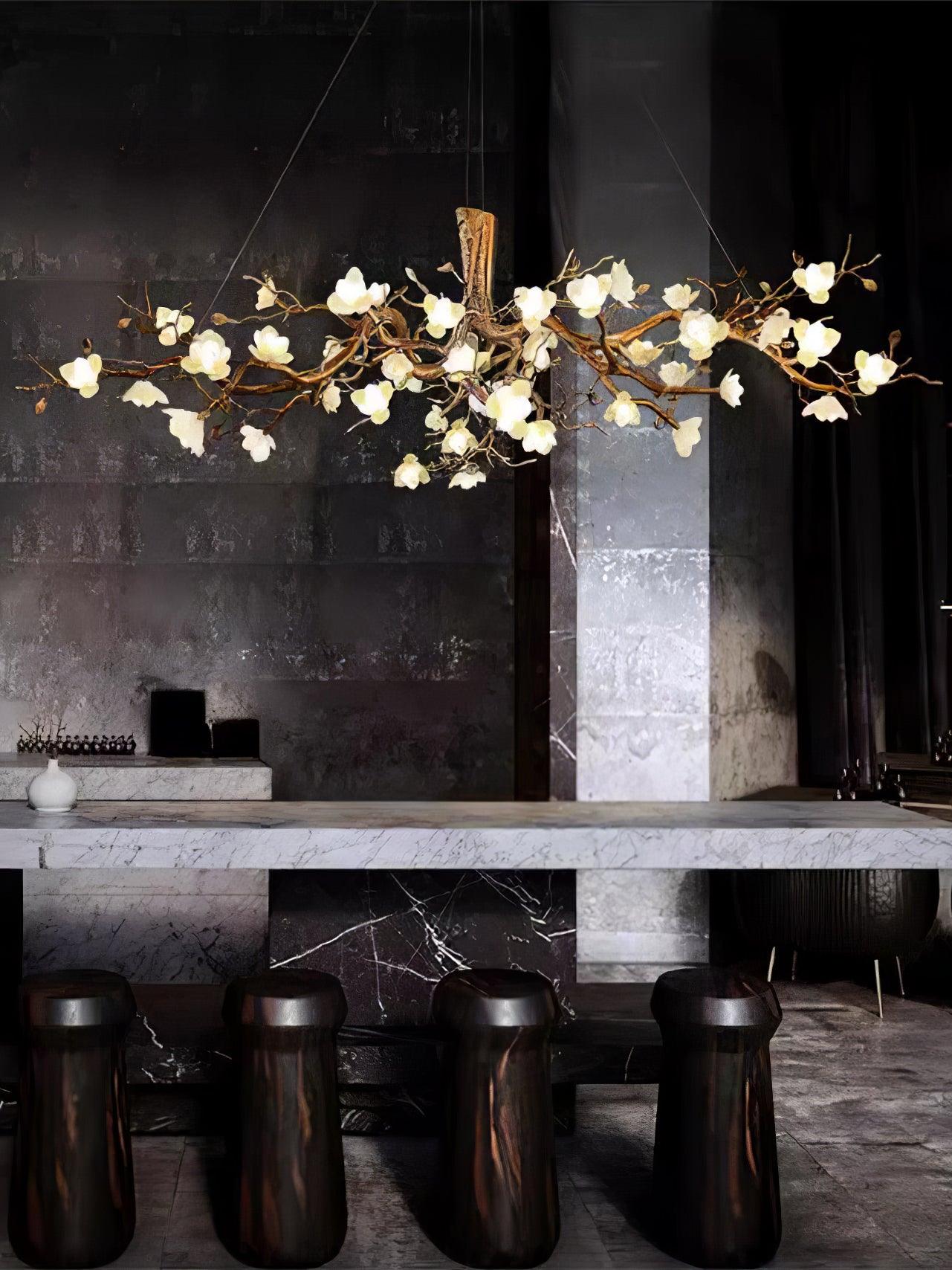 Tominex Postmodern Luxury Flower Bloom Branch Brass Ceramic Chandelier-Neutral Decor