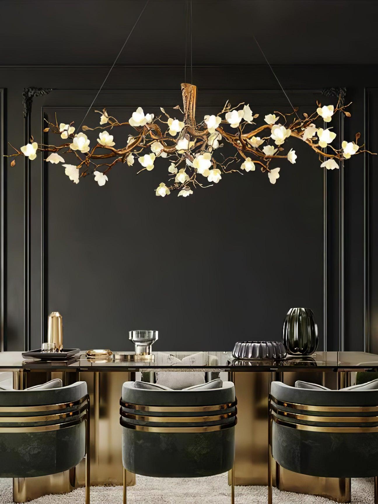 Tominex Postmodern Luxury Flower Bloom Branch Brass Ceramic Chandelier-Neutral Decor
