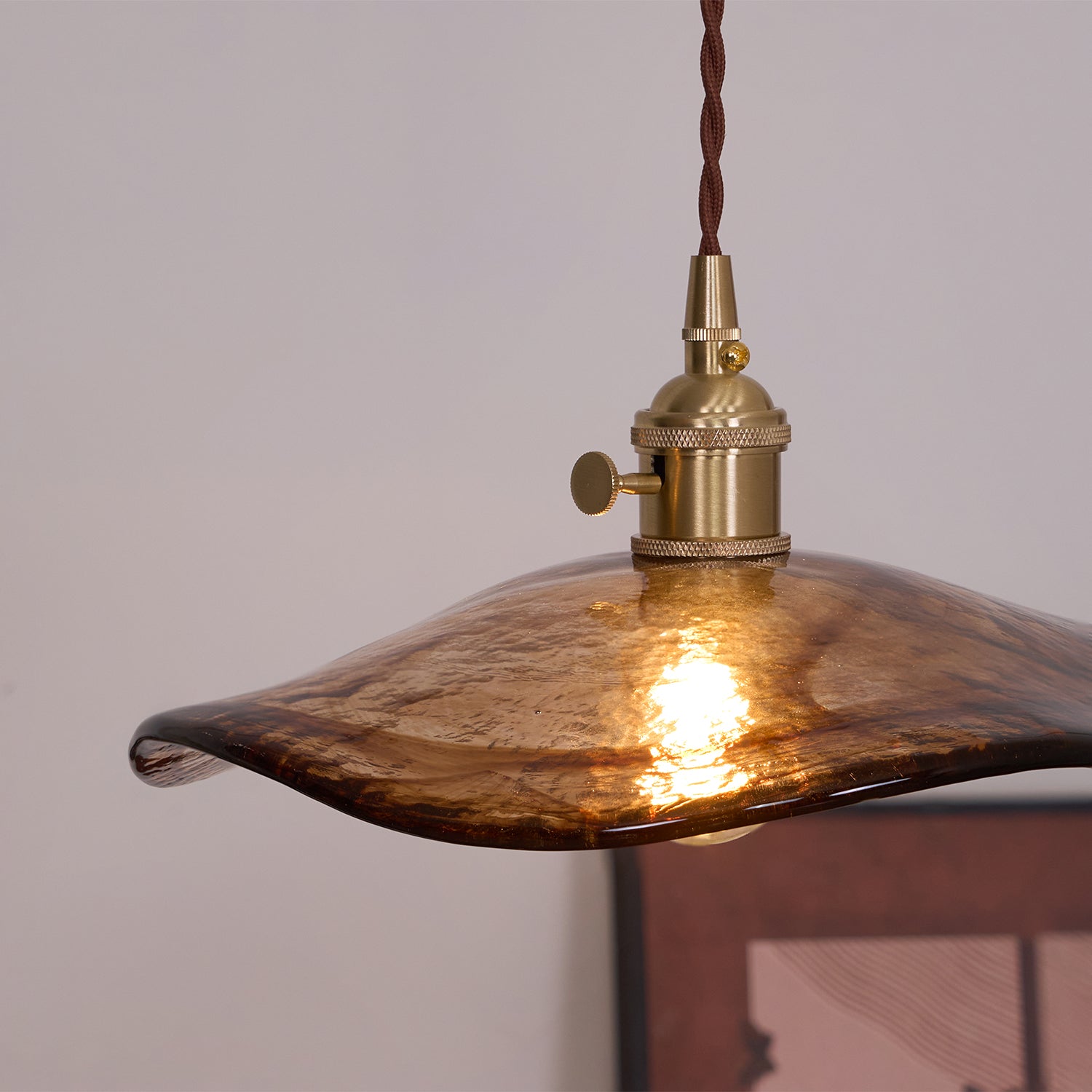 Hildes Art Flower Petal Swag Brass Glass Pendant Light-Neutral Decor