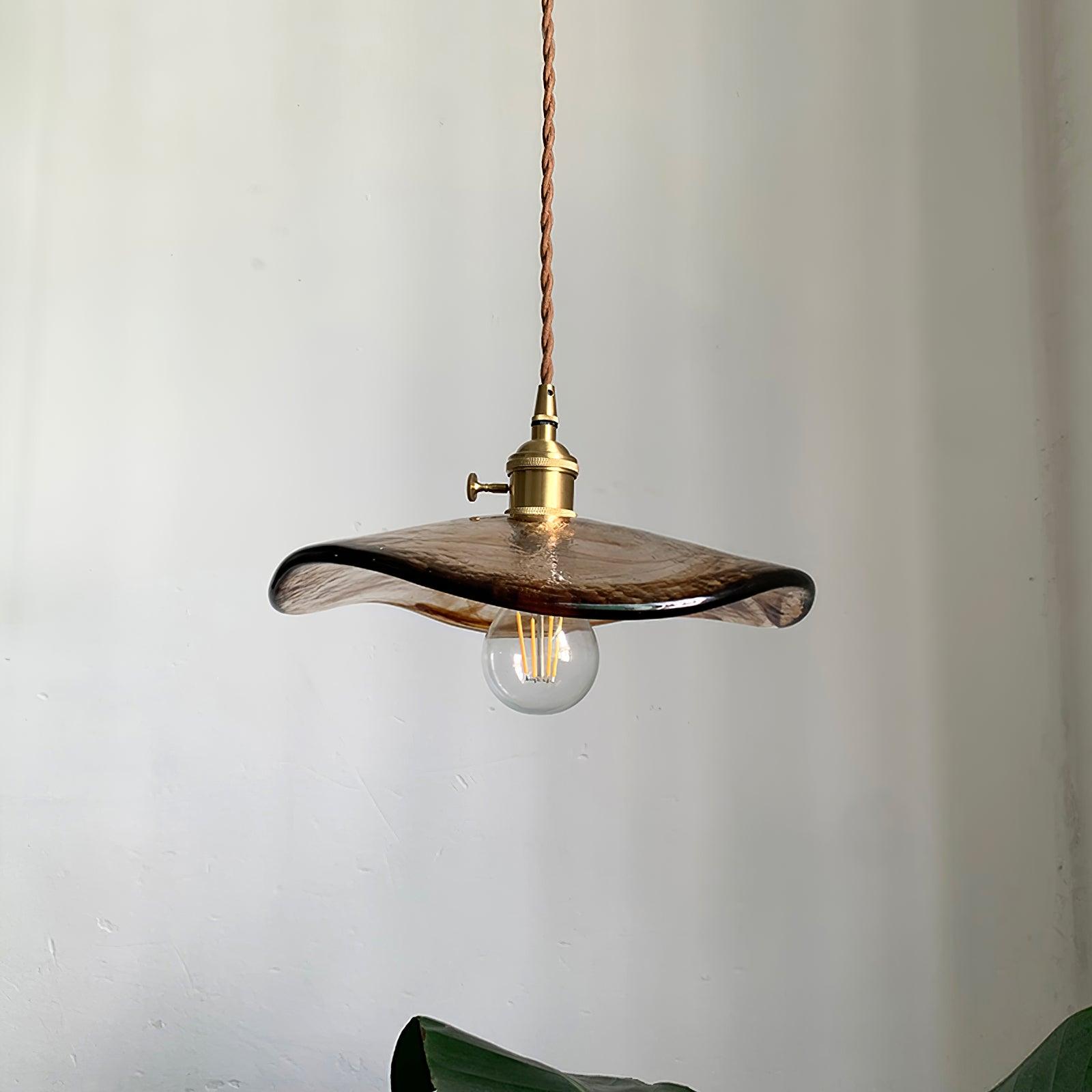 Hildes Art Flower Petal Swag Brass Glass Pendant Light-Neutral Decor