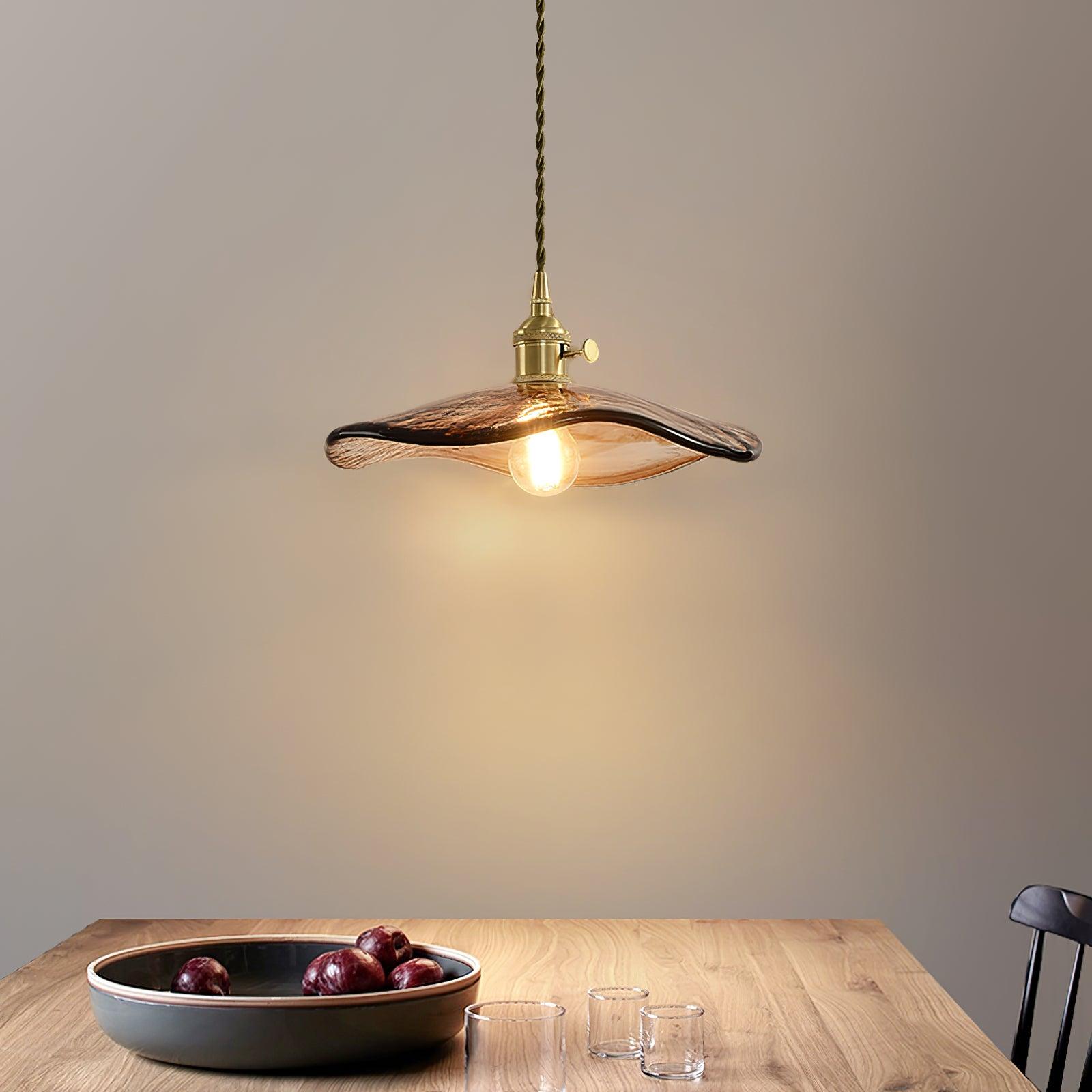Hildes Art Flower Petal Swag Brass Glass Pendant Light-Neutral Decor