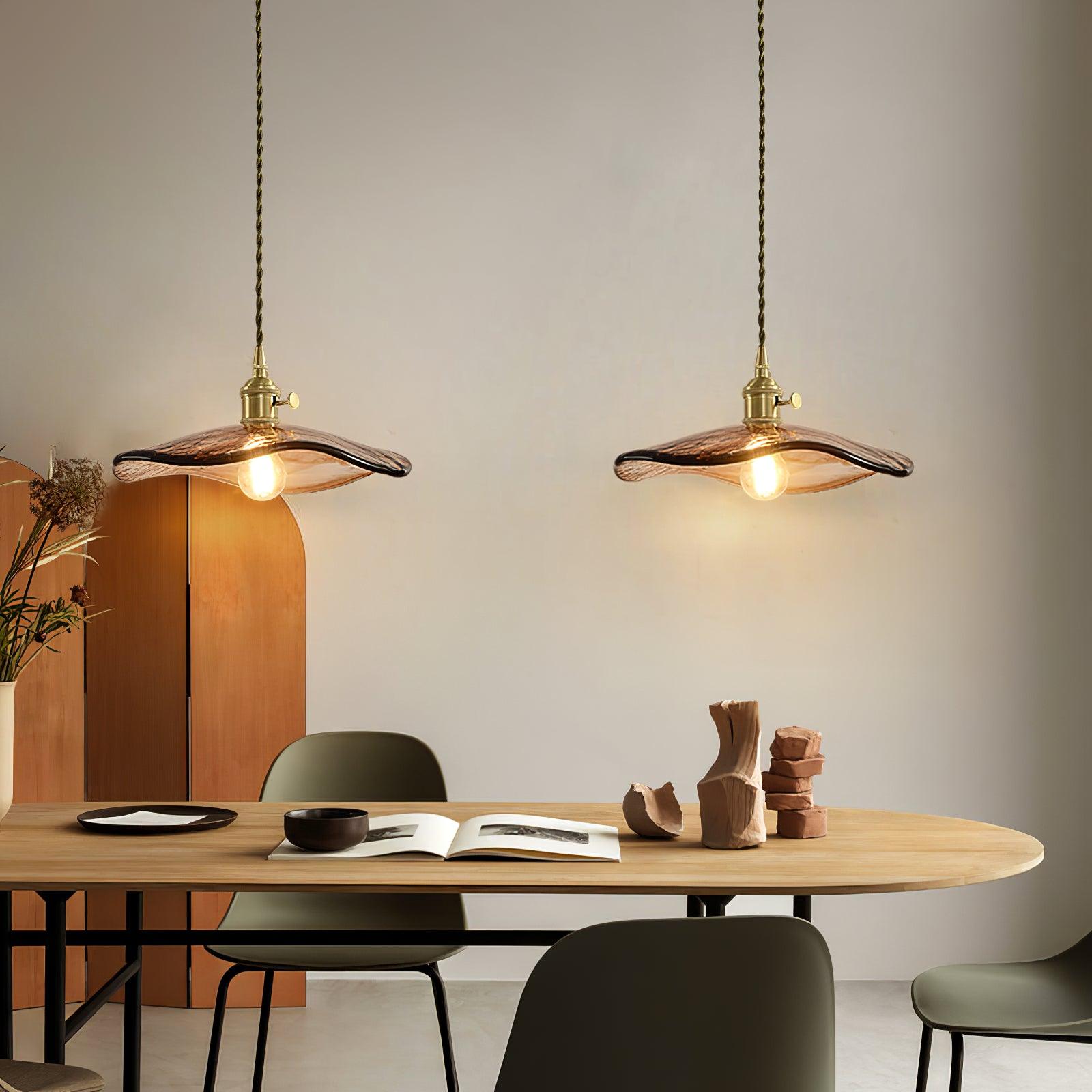 Hildes Art Flower Petal Swag Brass Glass Pendant Light-Neutral Decor