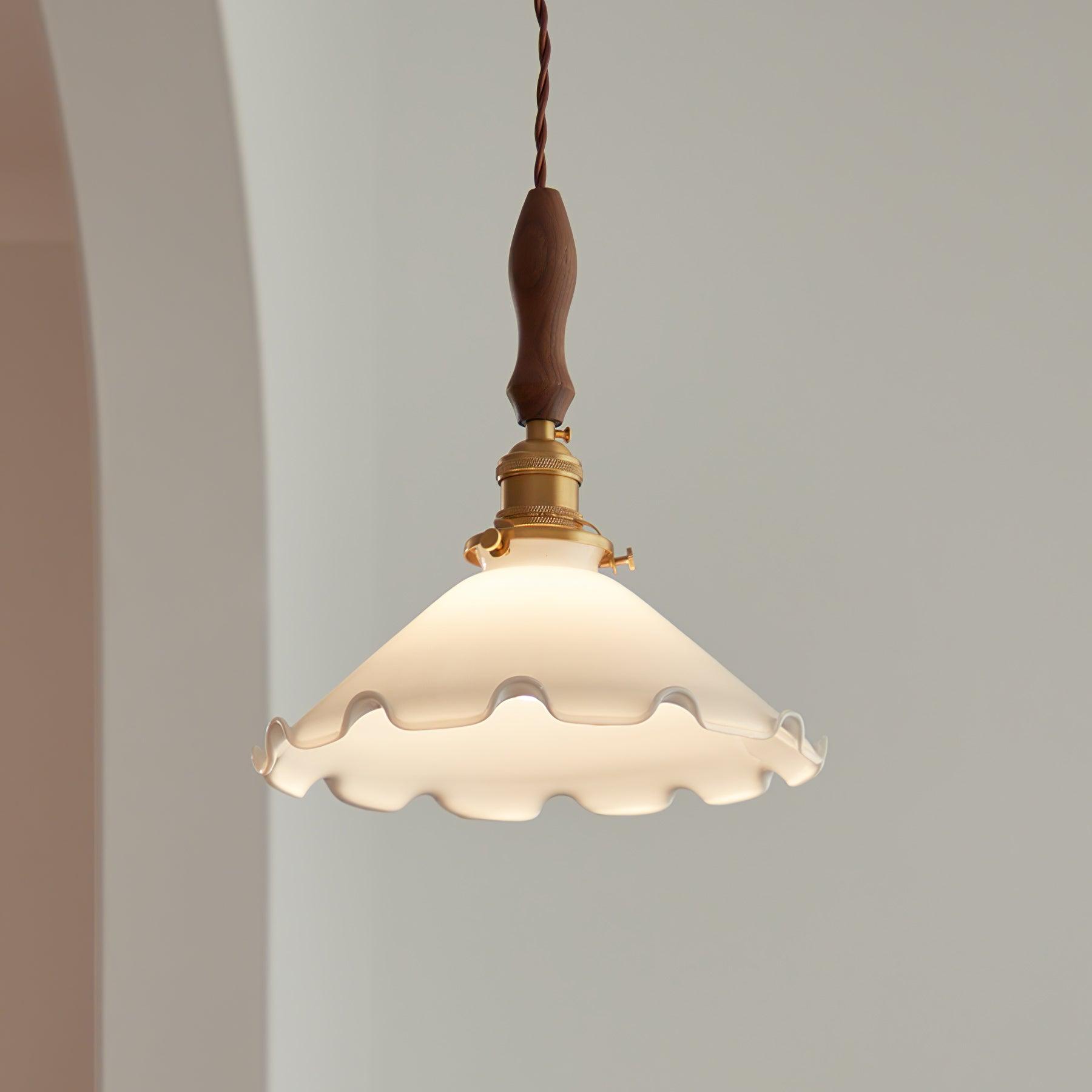 Questa Pendant Lamp Glass Wavy Shade Vintage Living Room-Neutral Decor